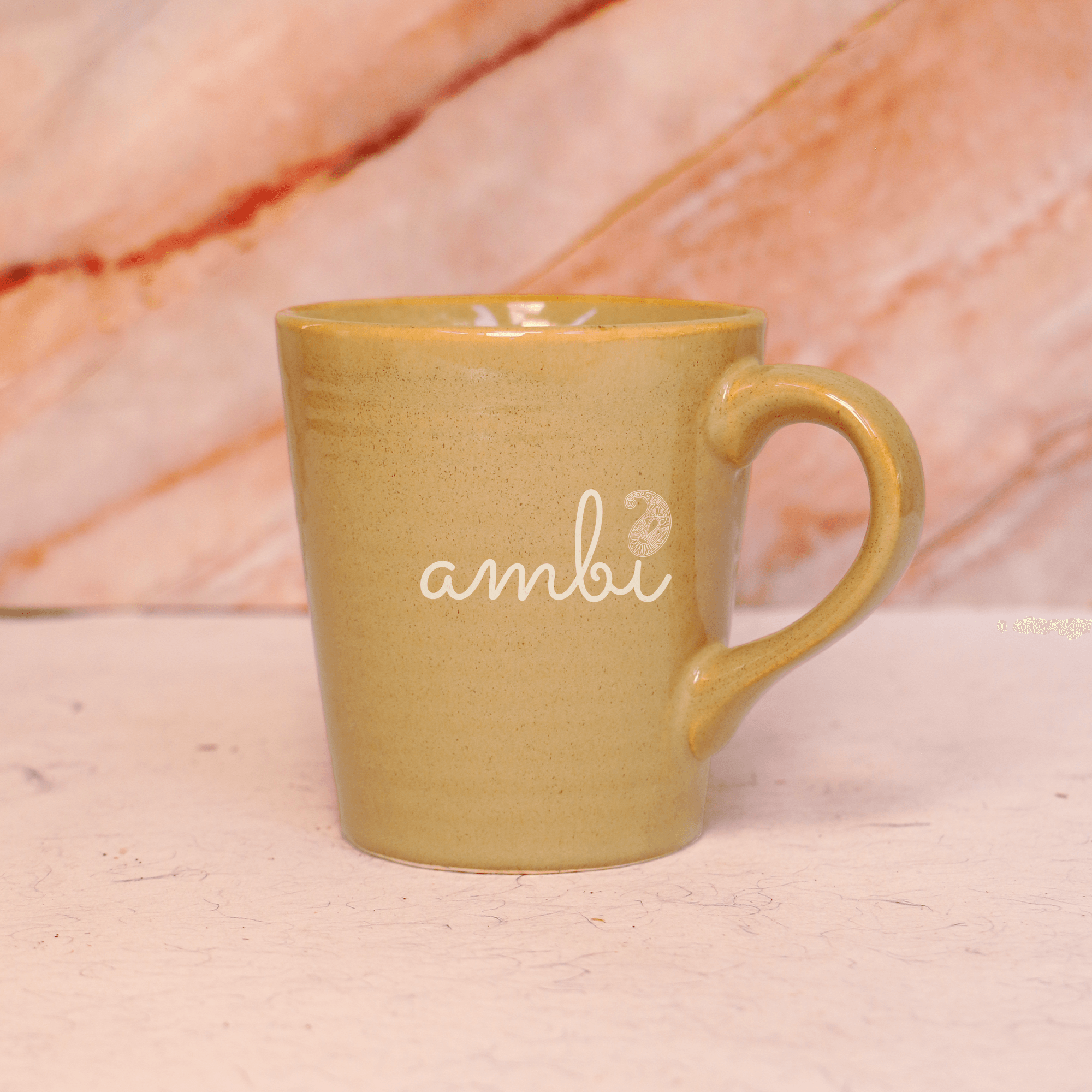 Ambi Stoneware Beige Large Coffee Mug 250 ml | Set of 2