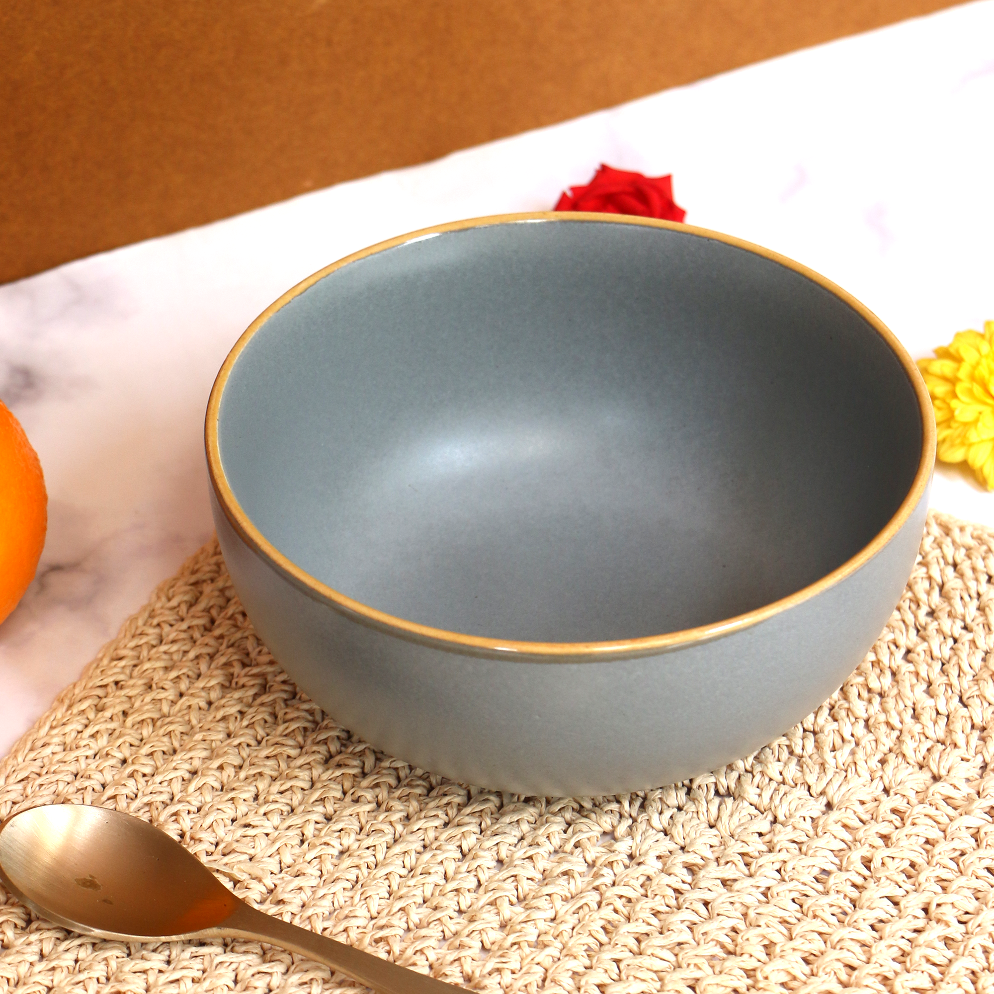 Ambi Stoneware handmade Blue-Grey Salad Bowl 7 inch