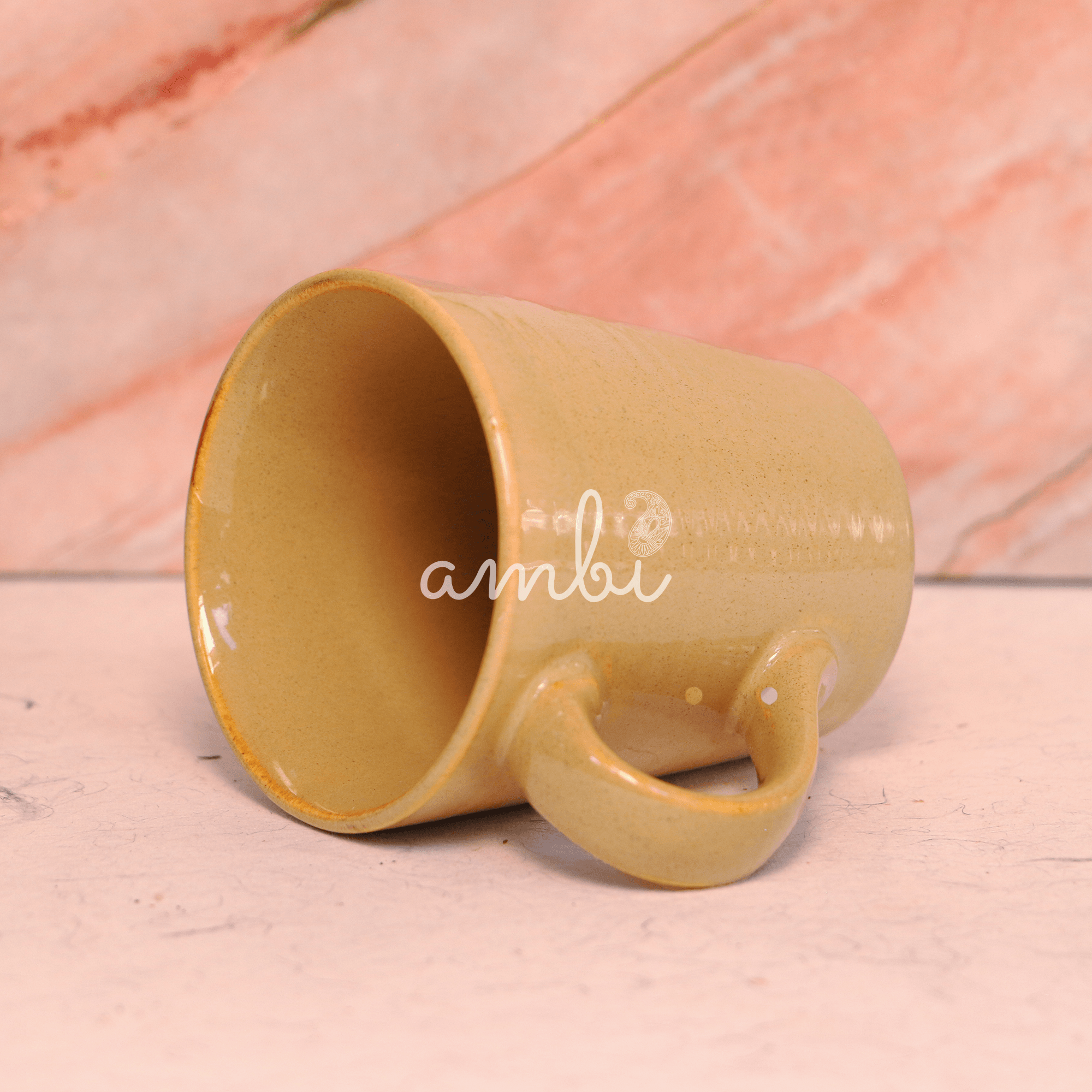 Ambi Stoneware Beige Large Coffee Mug 250 ml | Set of 2