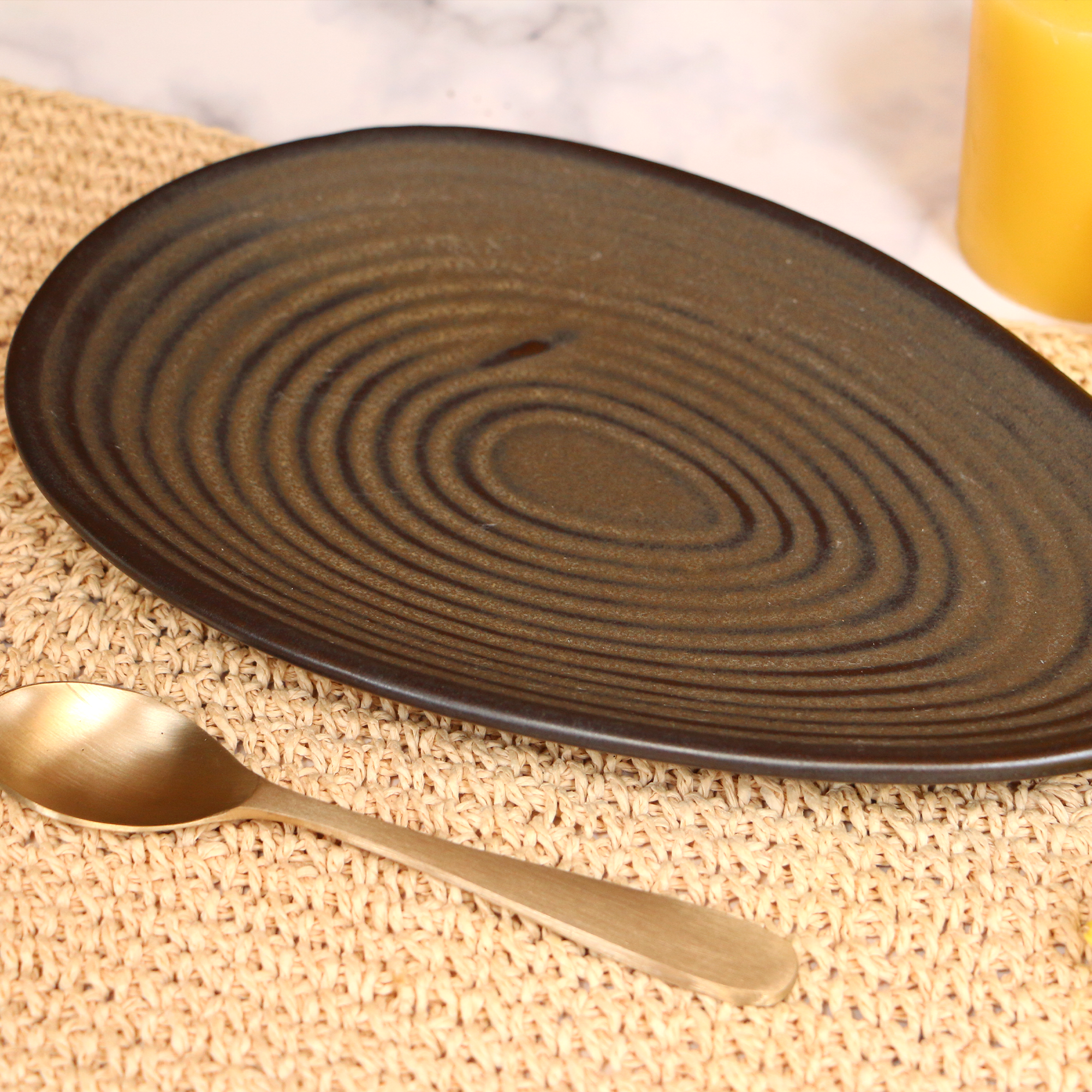 2026 - Handmade Ceramic Charcoal Black Almond Serving Platter 10 inches