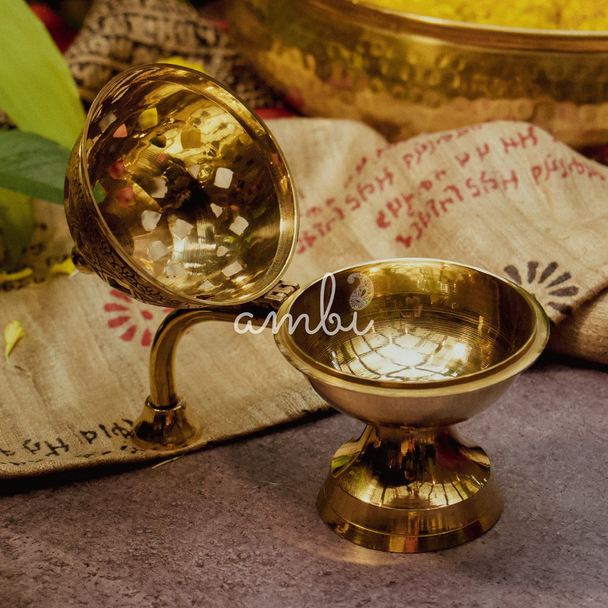 AMBI Brass Dhuni Loban Sambrani Incense Burner Large