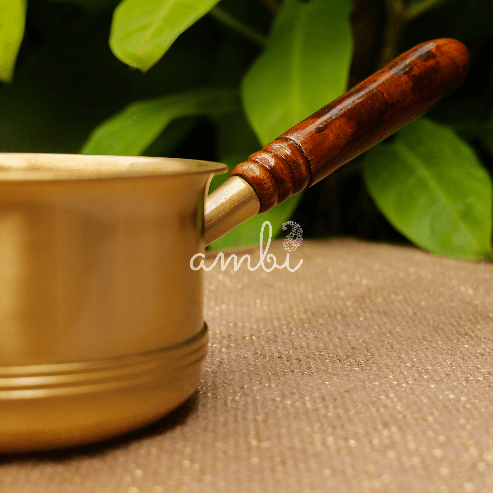 Elegant Pure Brass Tea Making Sauce Pan with Wooden Handle - 3-4 cups tea