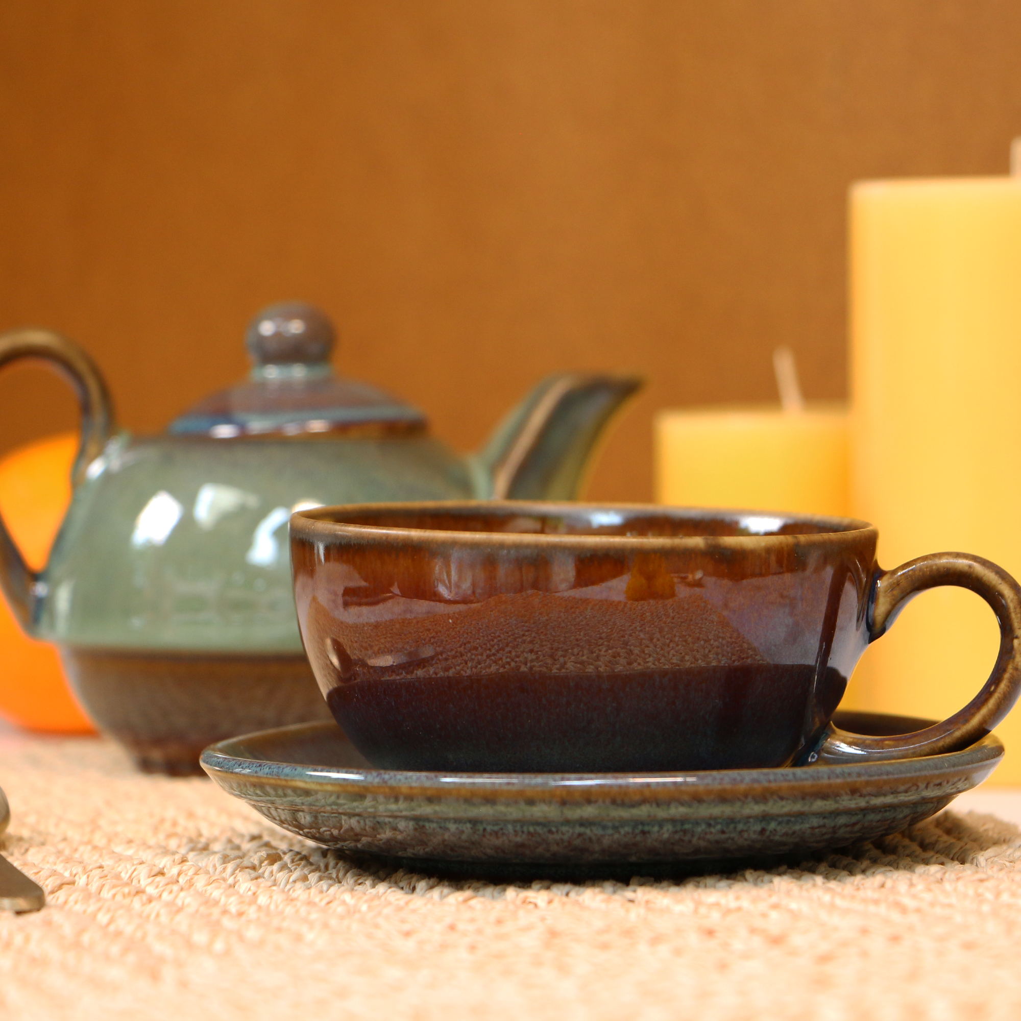 Unique Handmade Sage Green Tea Set (cup, saucer and kettle)
