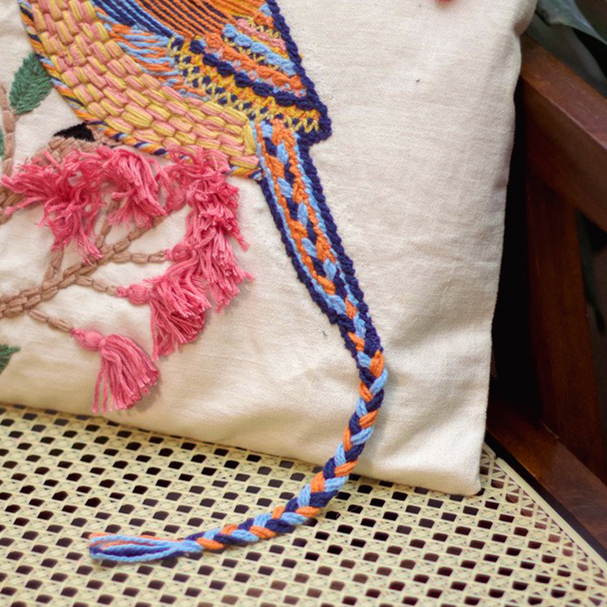 Diwali 2025 Hand-Embroidered Bird Cushion Cover - Set of 2 - 16 X 16 inches