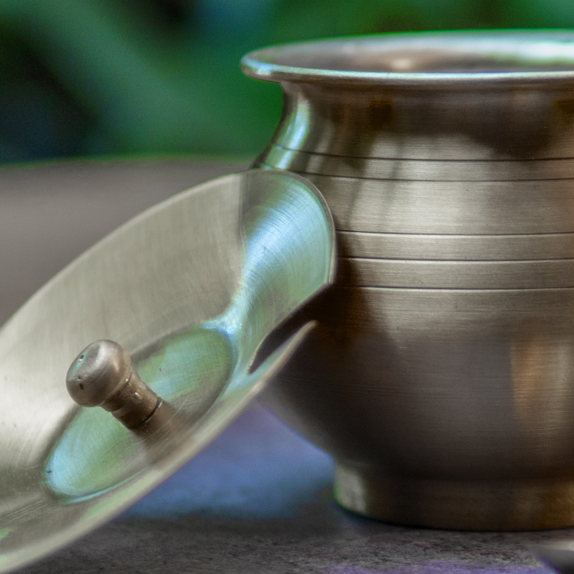 Ambi Pure Brass Ghee Pot (Matte) — Vintage Dark Brown Finish | 350ml with Spoon