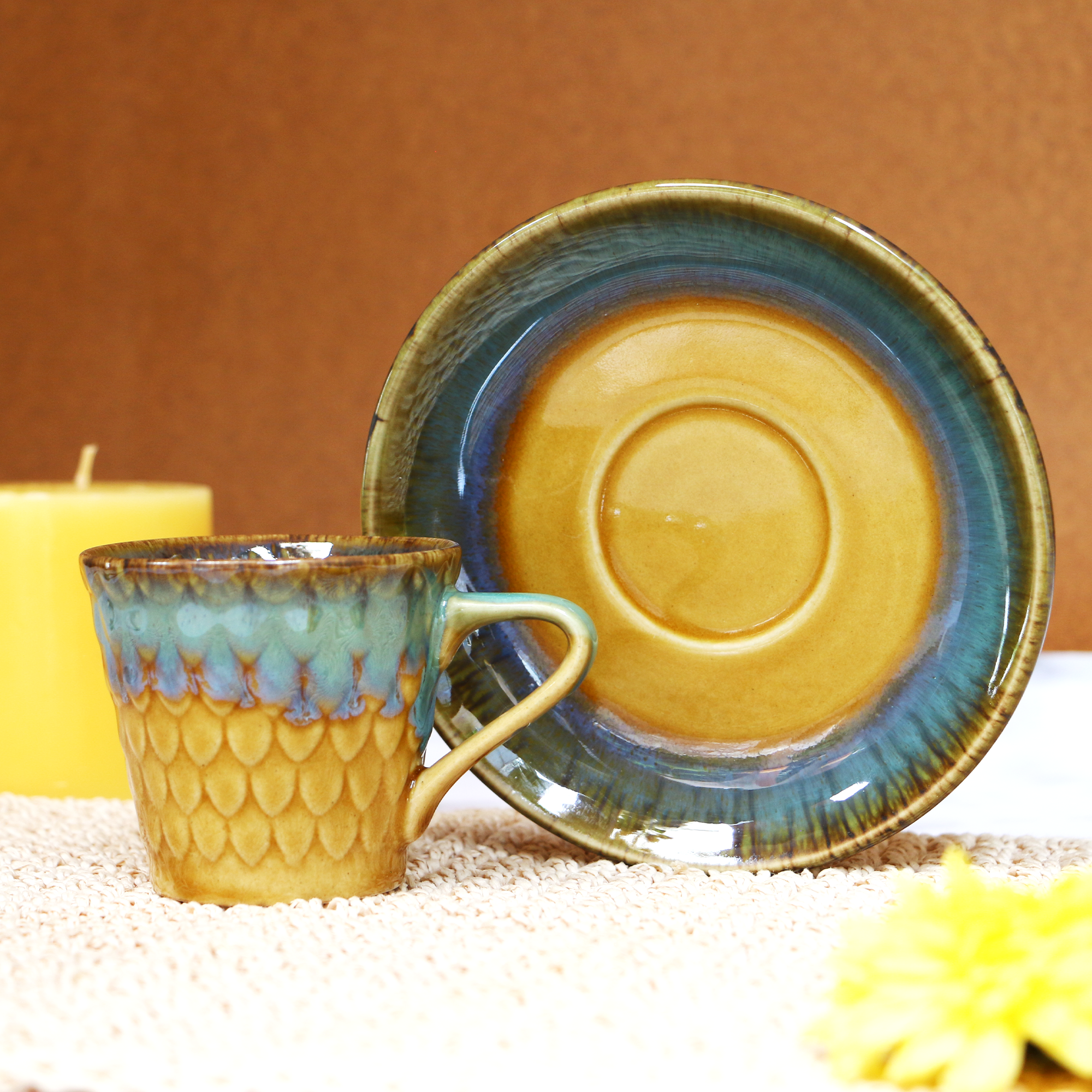 Handmade Mermaid Textured Cup and Saucer Set of 2 (150 ml each)