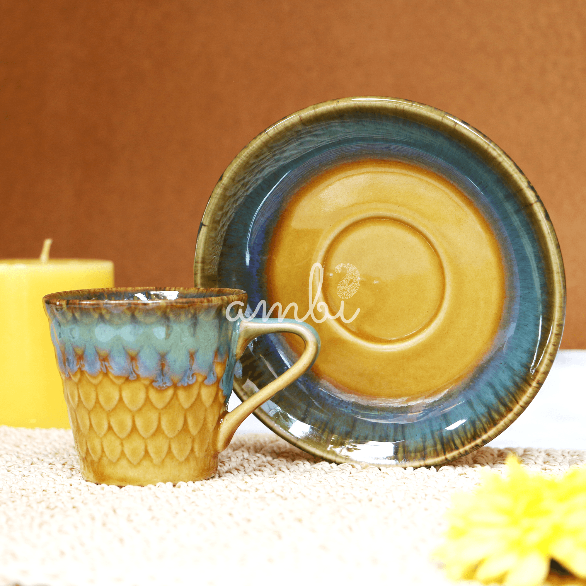 Handmade Mermaid Textured Cup and Saucer Set of 2 (150 ml each)