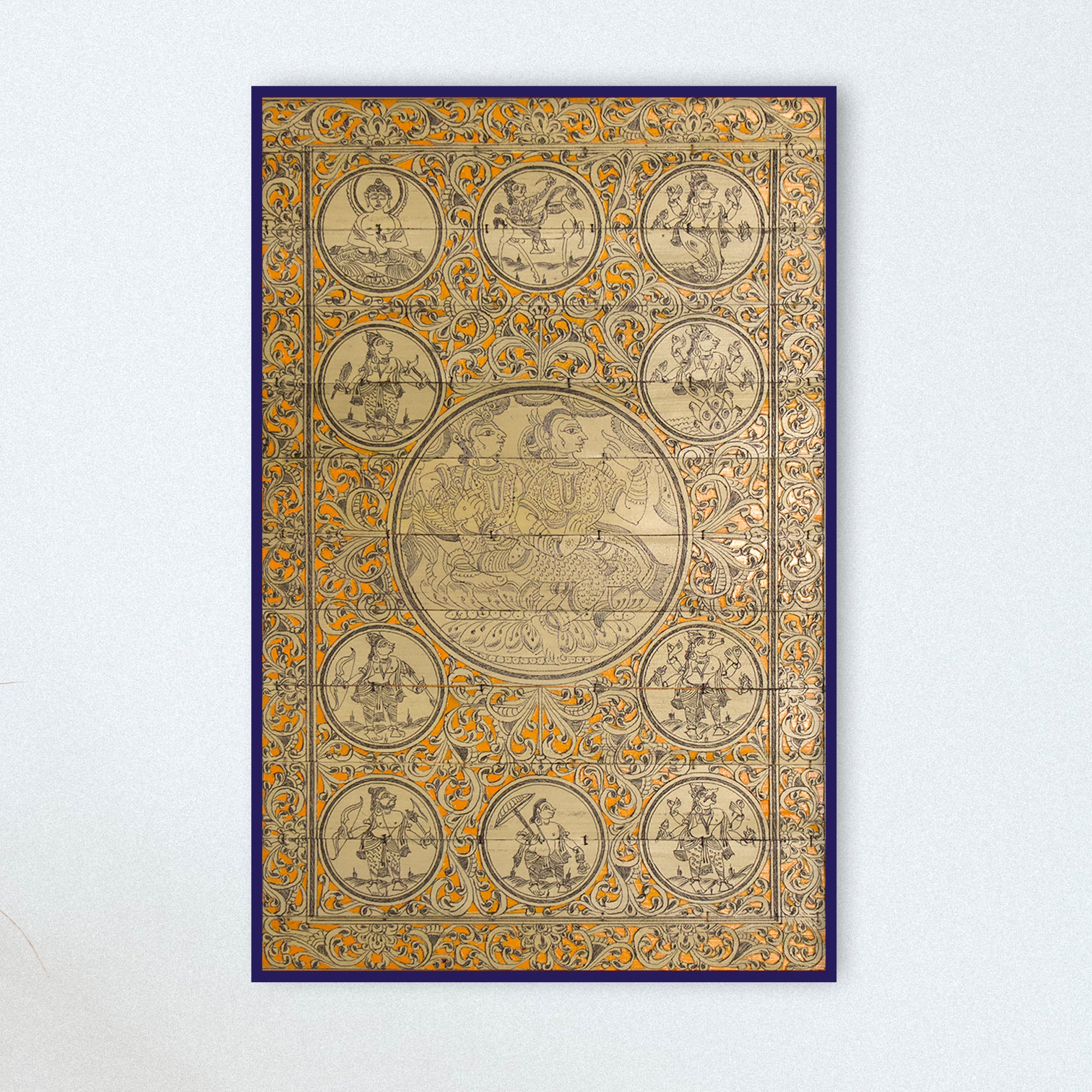Matte Pattachitra Radhakrishna Dashabatara Palm Leaf Engraving Painting