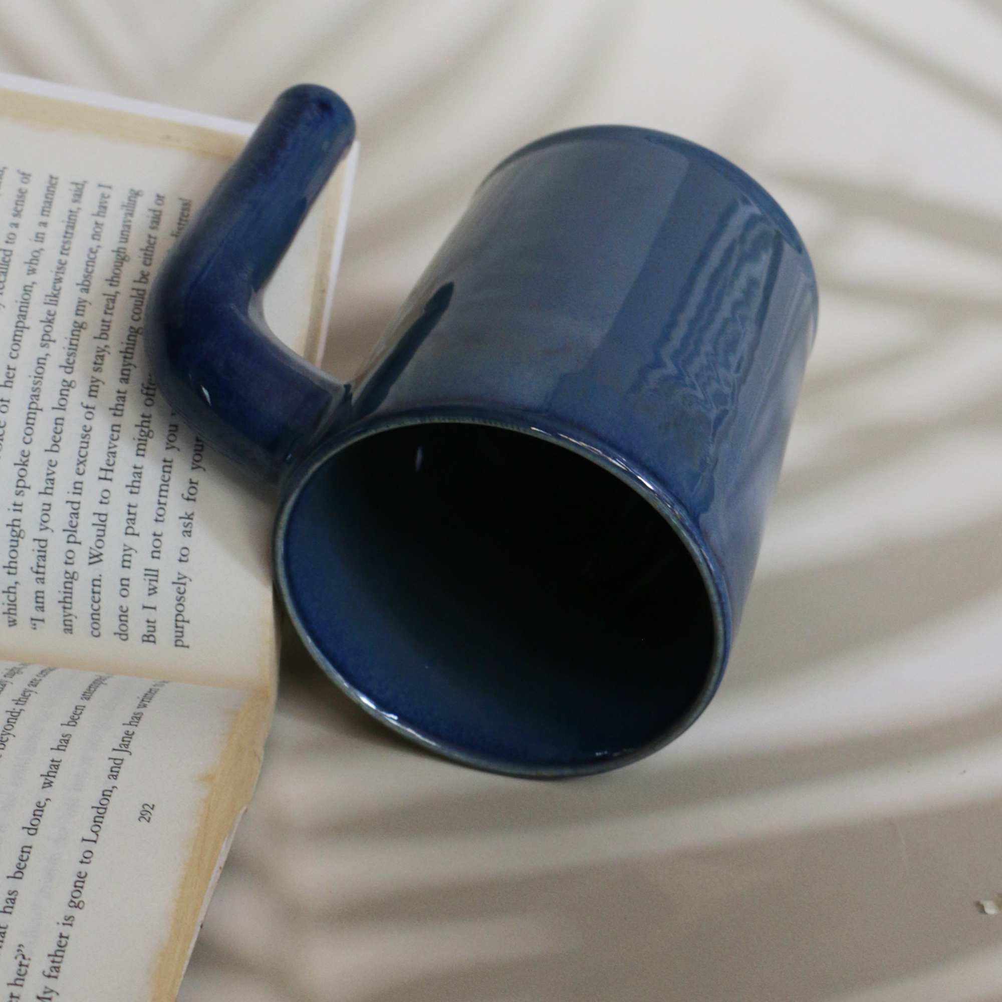 Handmade Open Handle Blue Coffee Mug 300 ml