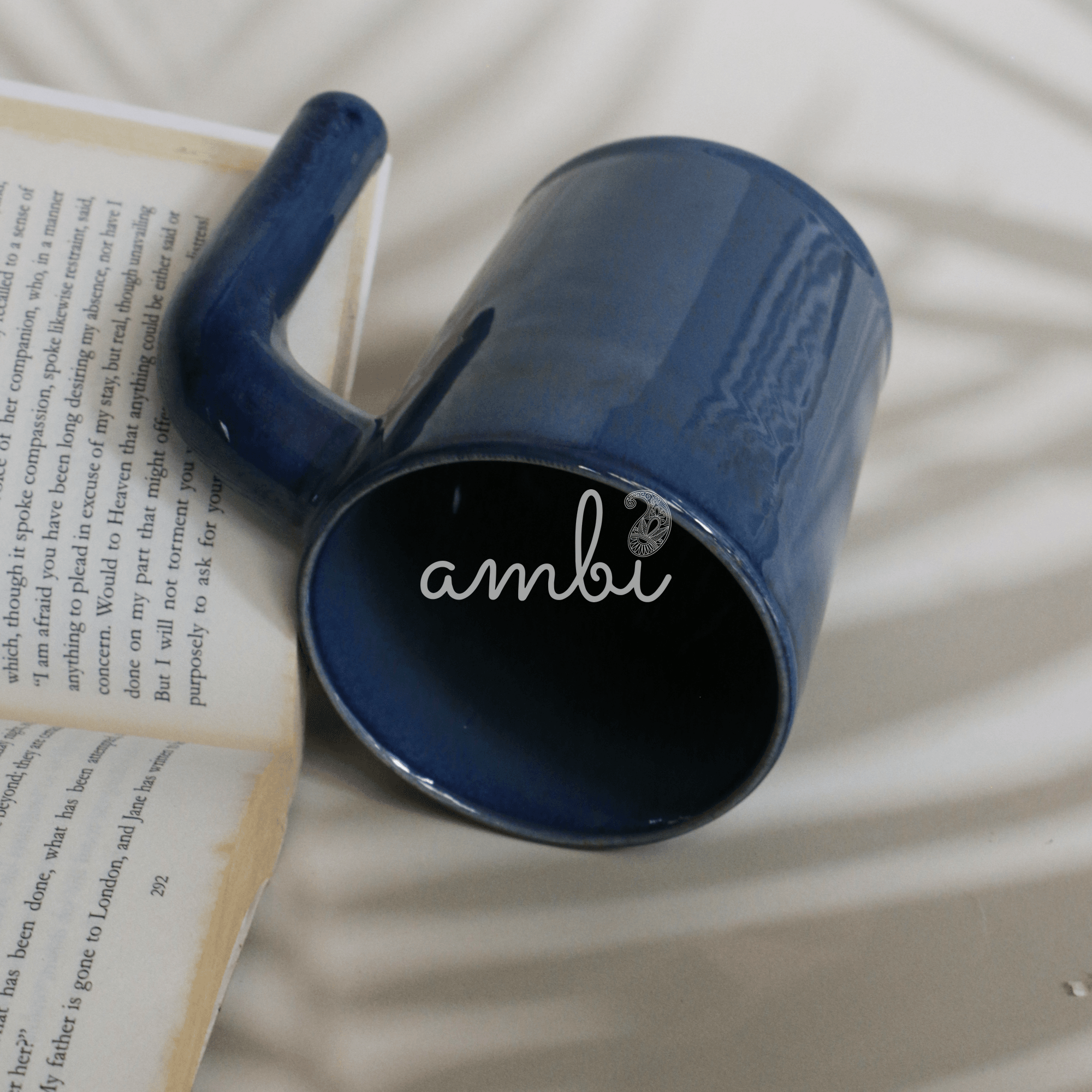 Handmade Open Handle Blue Coffee Mug 300 ml