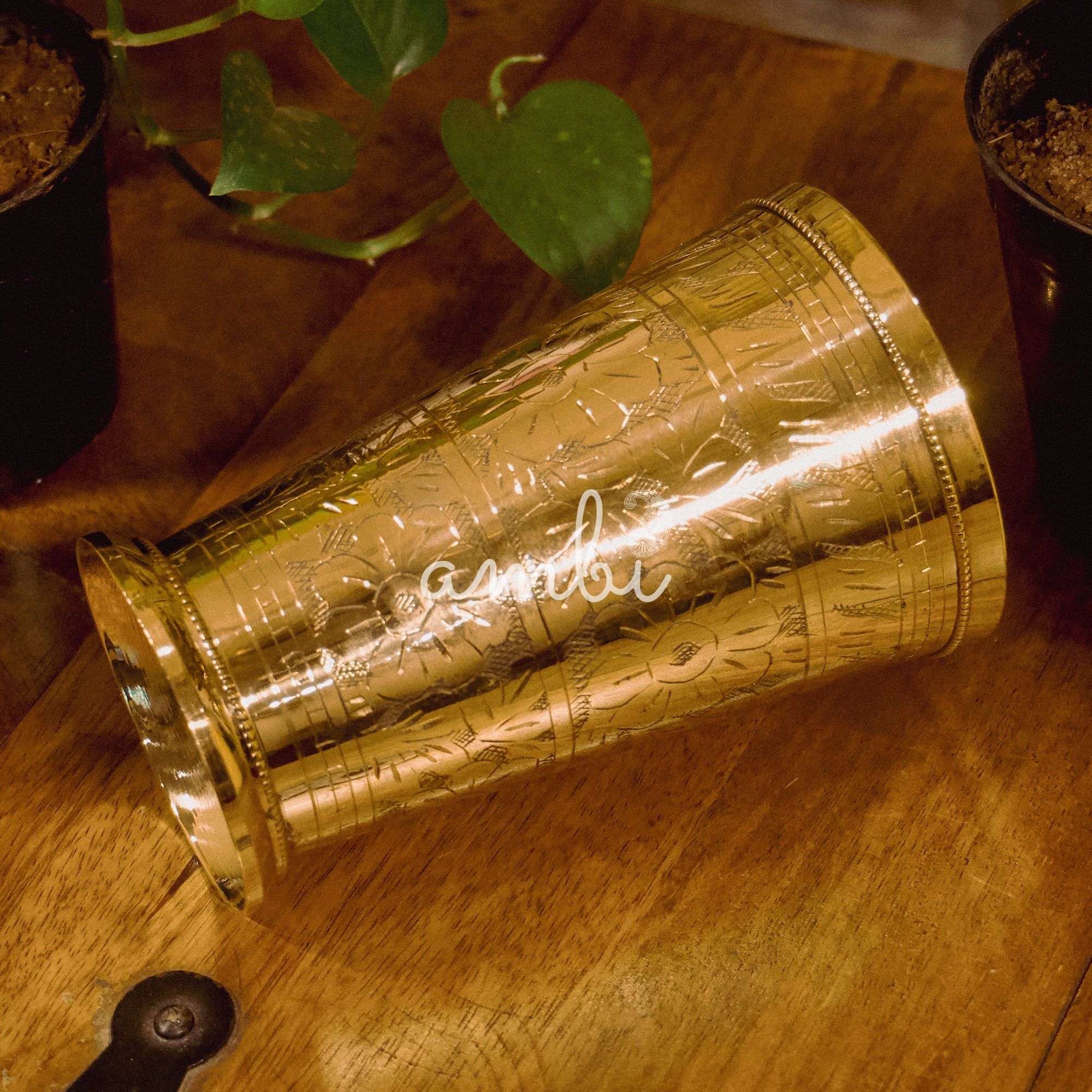 Tall Brass Inlay Work Lassi Glass