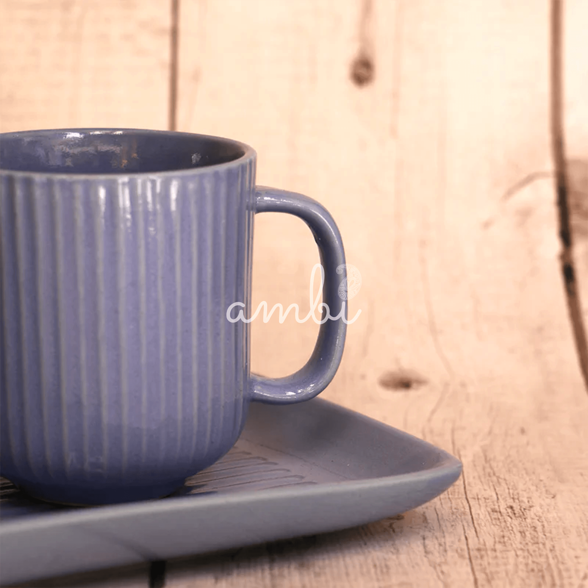 Ambi Handmade Coral Reef Purple Ceramic Cups and Platter 3 Piece Set