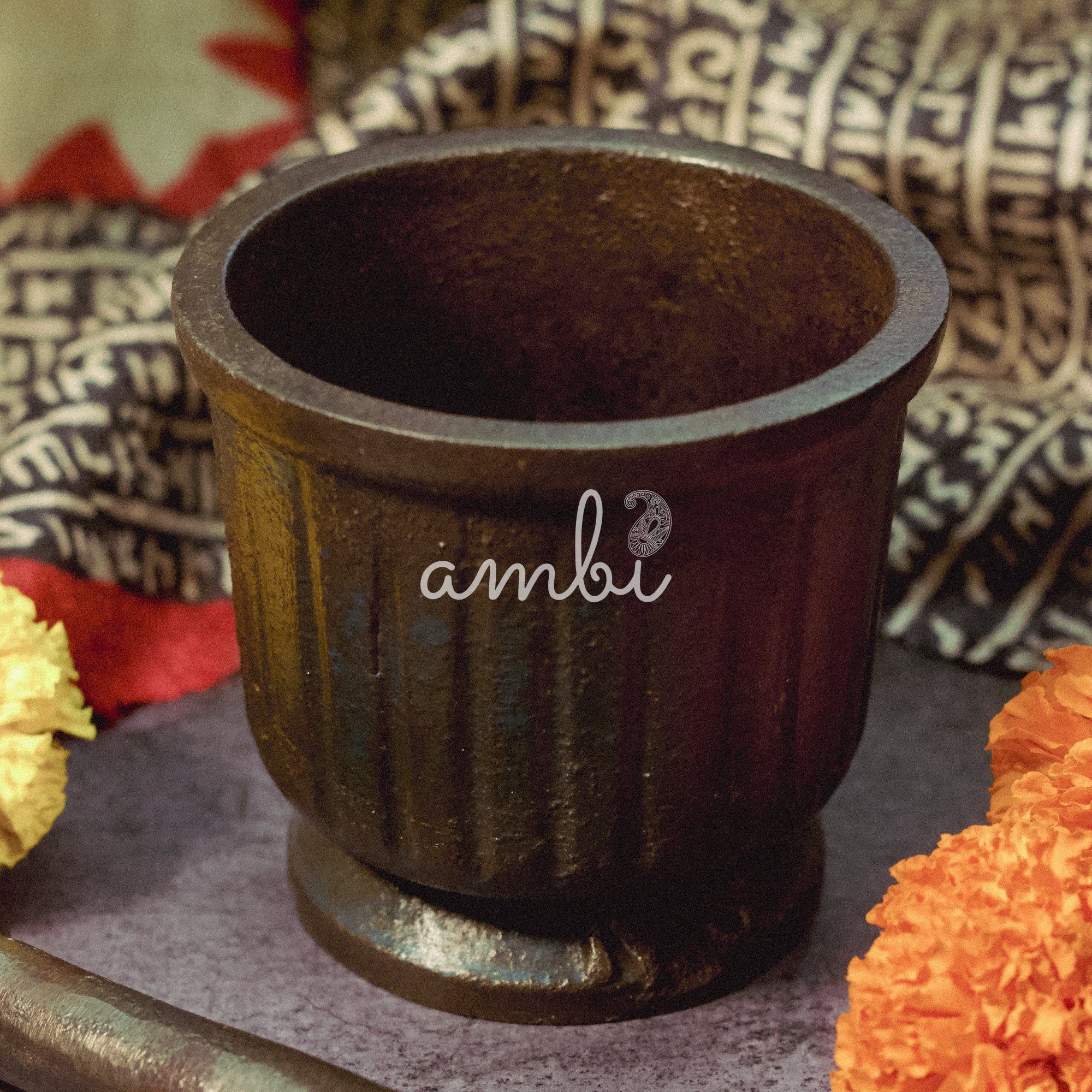 Vintage Cast Iron Mortar And Pestle (Okhli) - Large