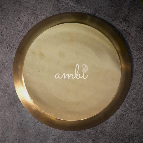 AMBI 100% Pure Lead Free Kansa Regular Dining Plate / Thali / Pooja Plate Shiny Finish - Curved Edge - 11.5 Inch