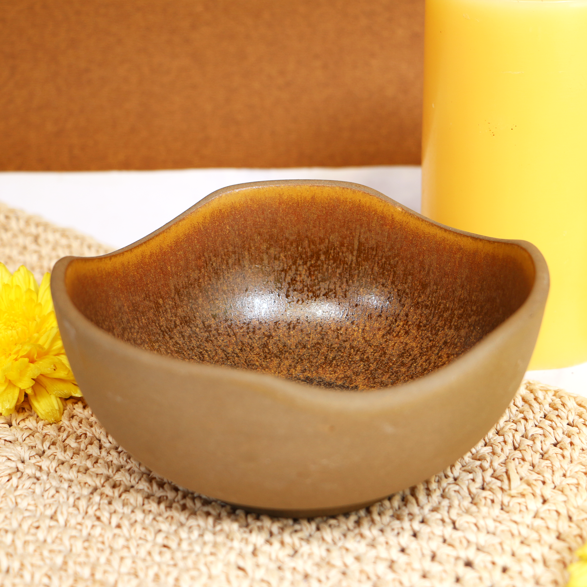 Ambi Handmade Stoneware Earthy Brown Glazed Medium Bowl | Set 2