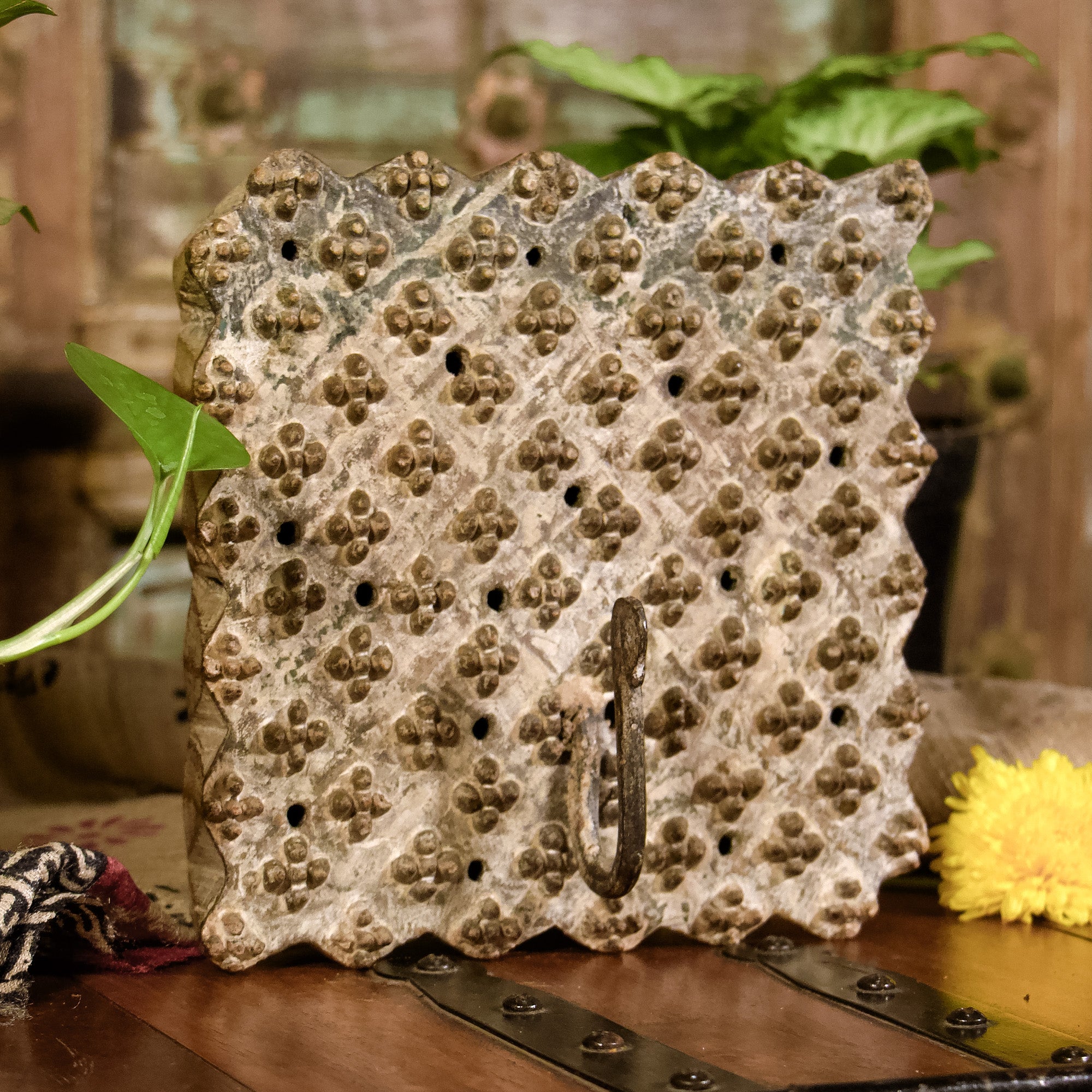 Hook on Rustic Block Print Wood Base - Distressed Look