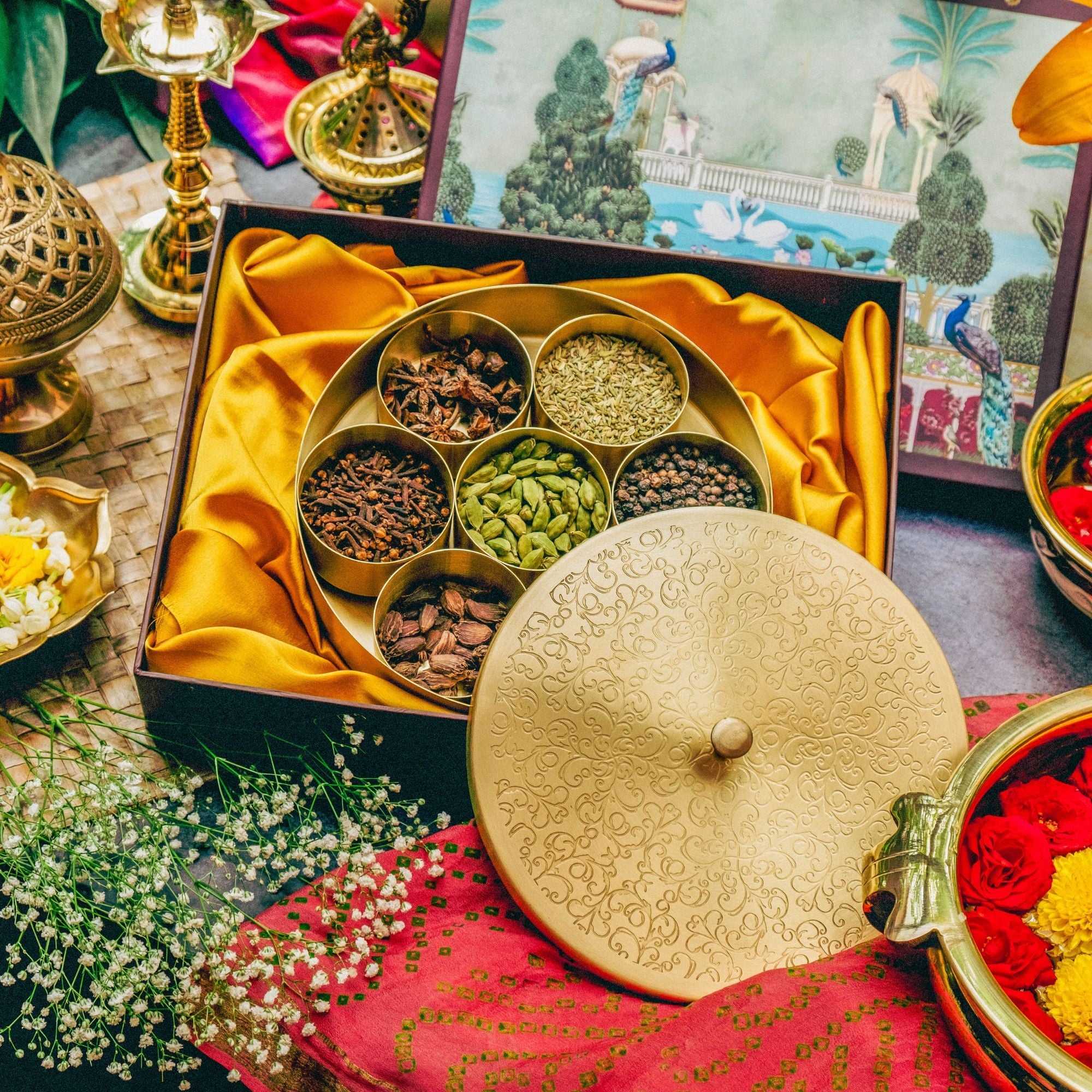 Ambi Gift of Flavours : 1 Pure Brass Spice Box/ Masala Daani