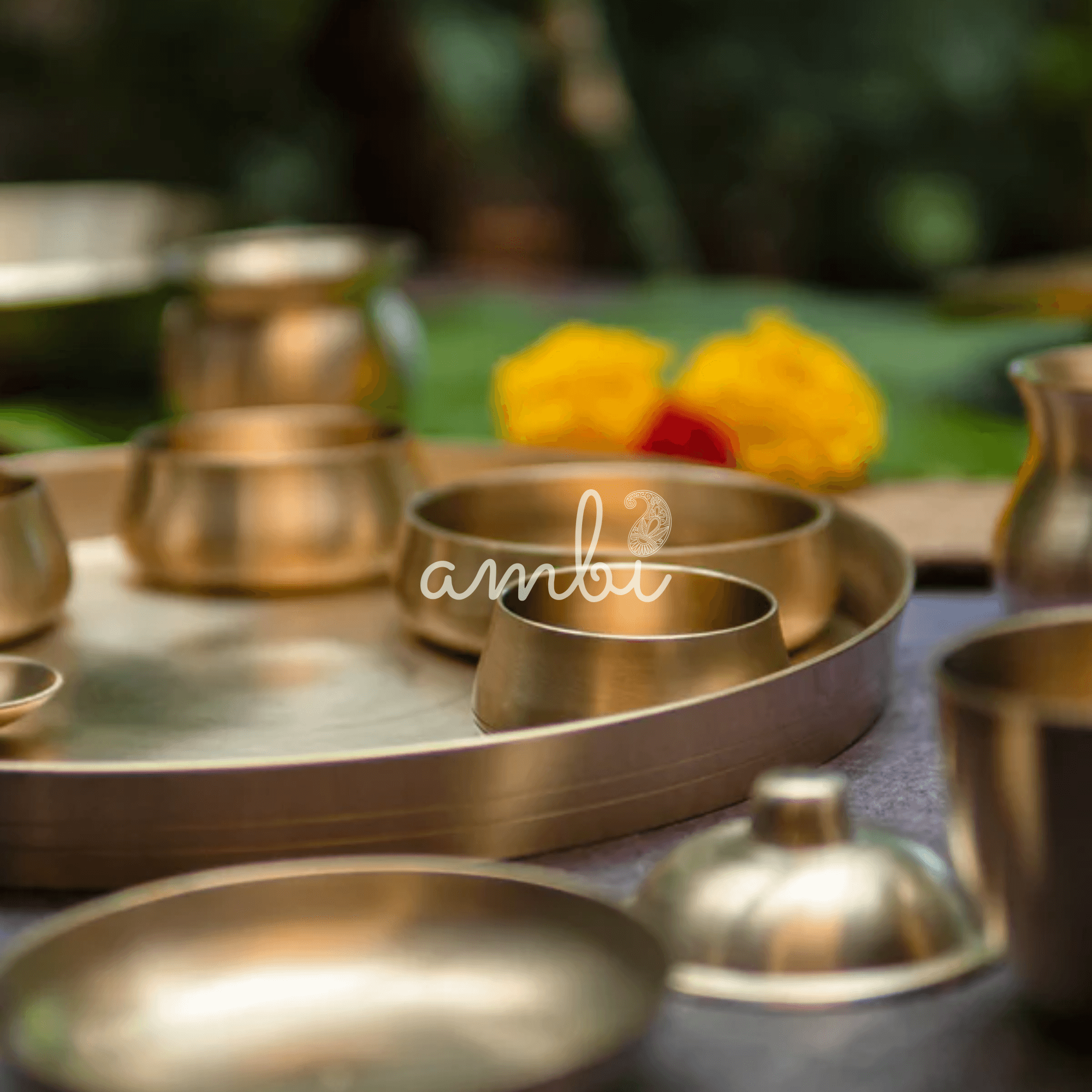 Ambi Pure 100% Lead Free Kansa Curved Thali Set - Set of 6 pieces - Matt Finish Heavy Masterpiece