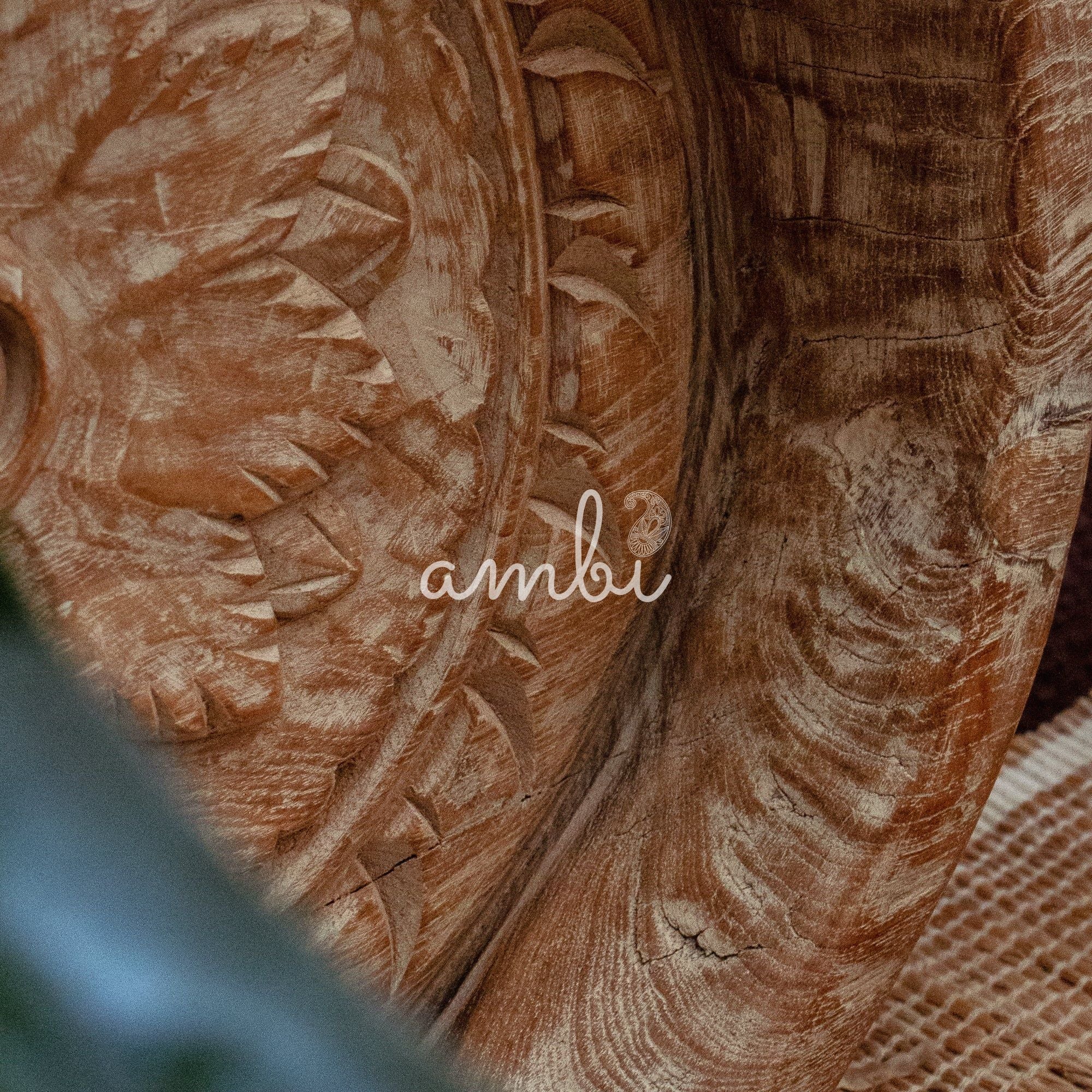 Vintage Wooden Parat - Heavy Base - Floral Pattern