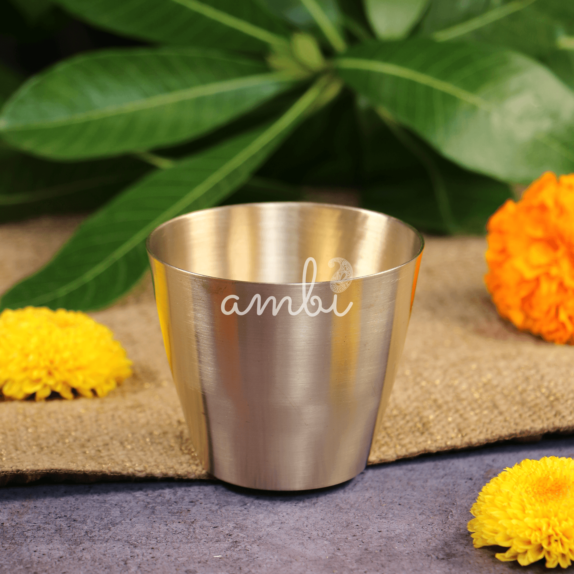 AMBI Anand Panila Stylish 100% Lead Free Heavy Pure Kansa Water Glass - 3 inches - 250ml