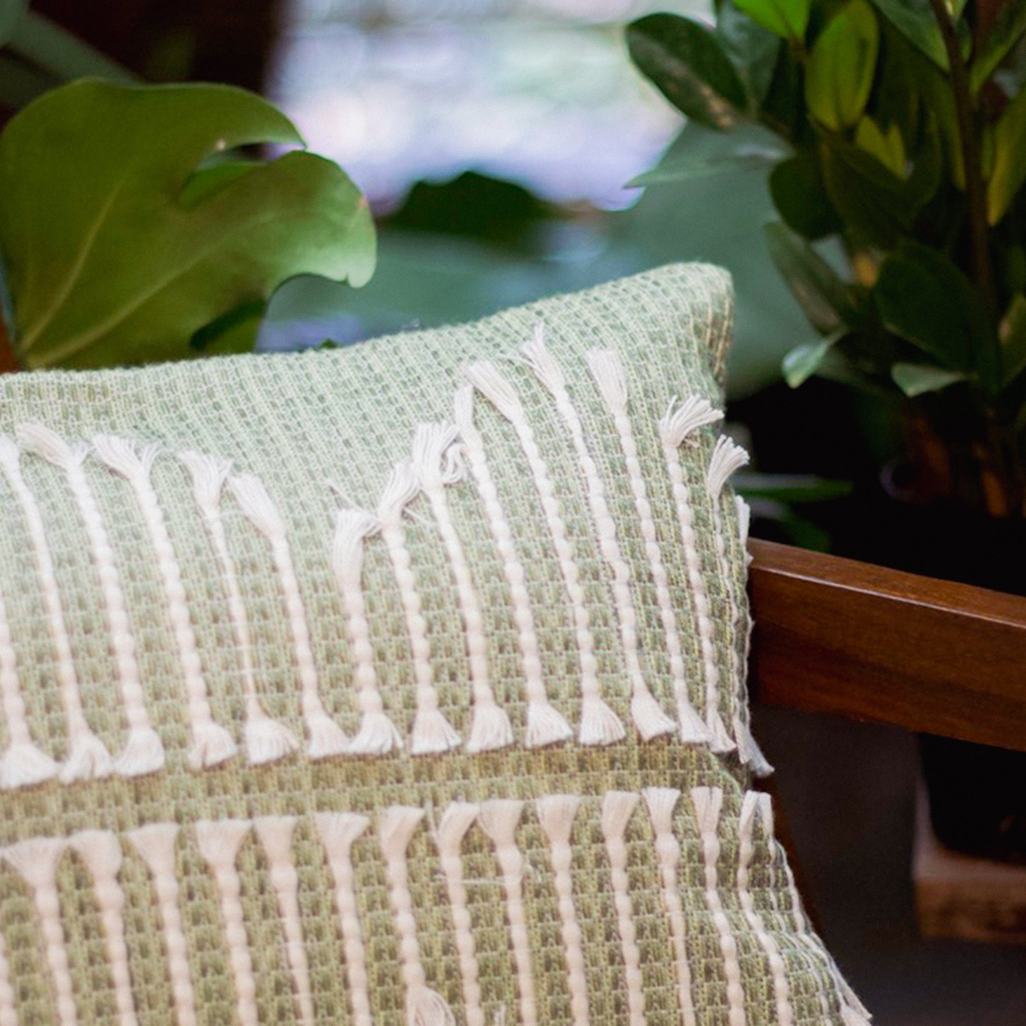 Diwali 2025 Handwoven Sage Cushion Cover - Set of 2 - 14 X 20 Inches