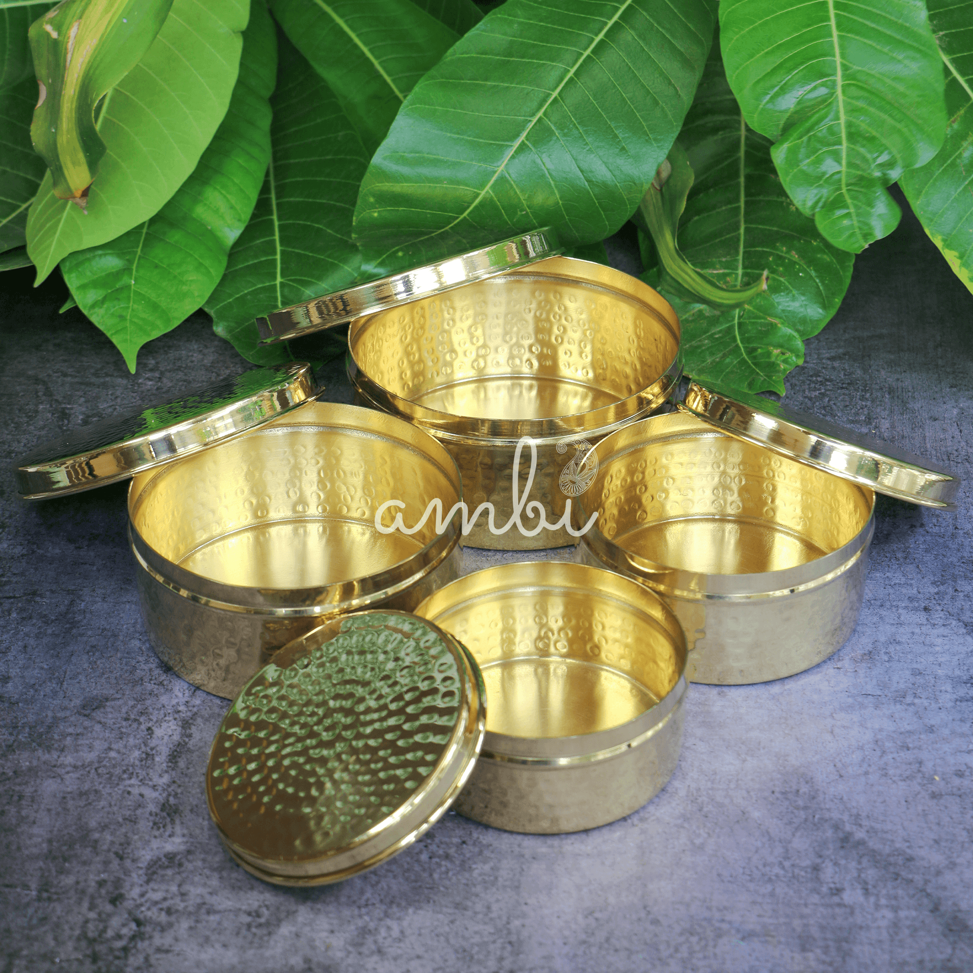 100% Brass Heavy Grade Hammered Storage Boxes / Laddu Boxes - Set of 4 boxes