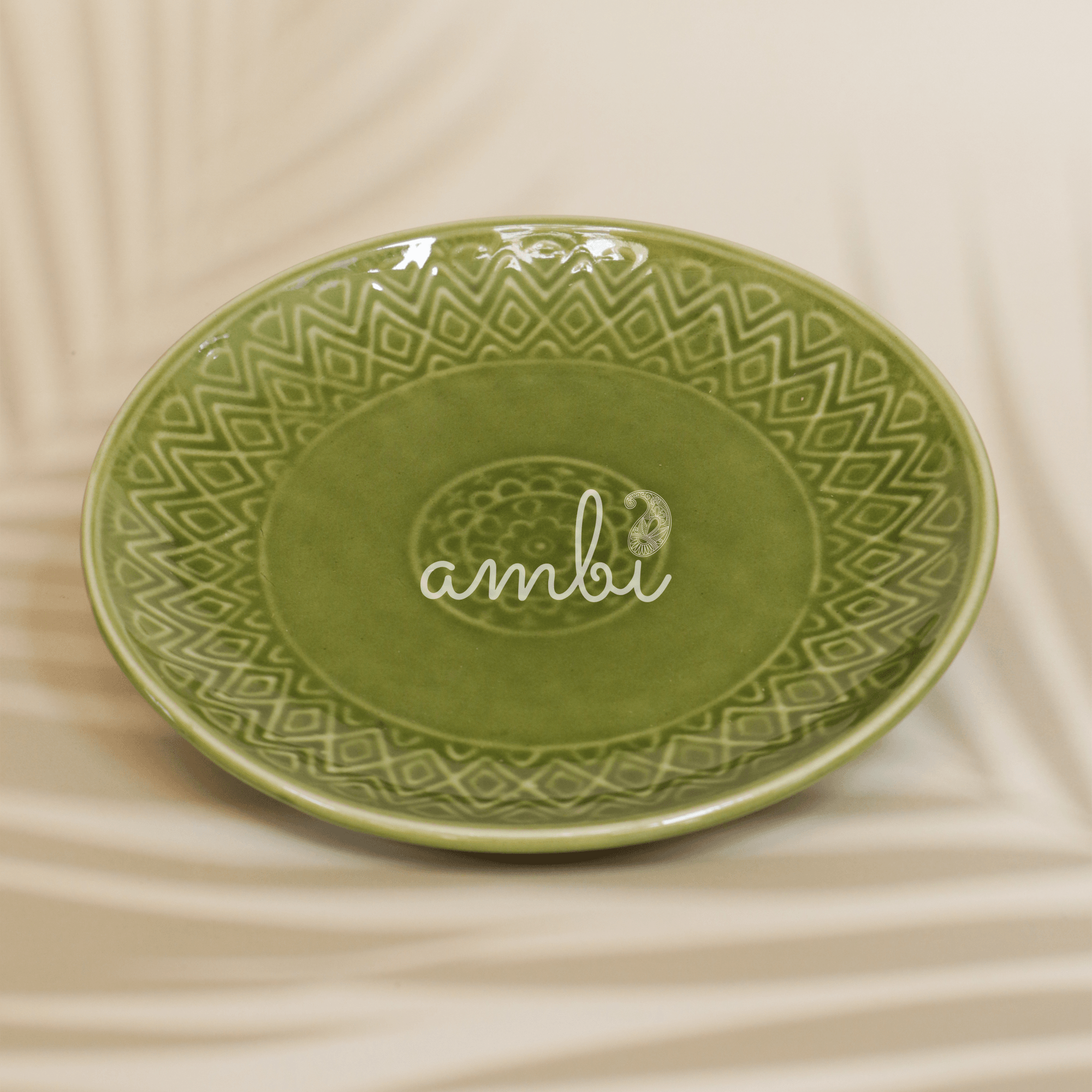 Ambi Handmade Stoneware Premium Olive Green Plate 7.5 inch Set of 2