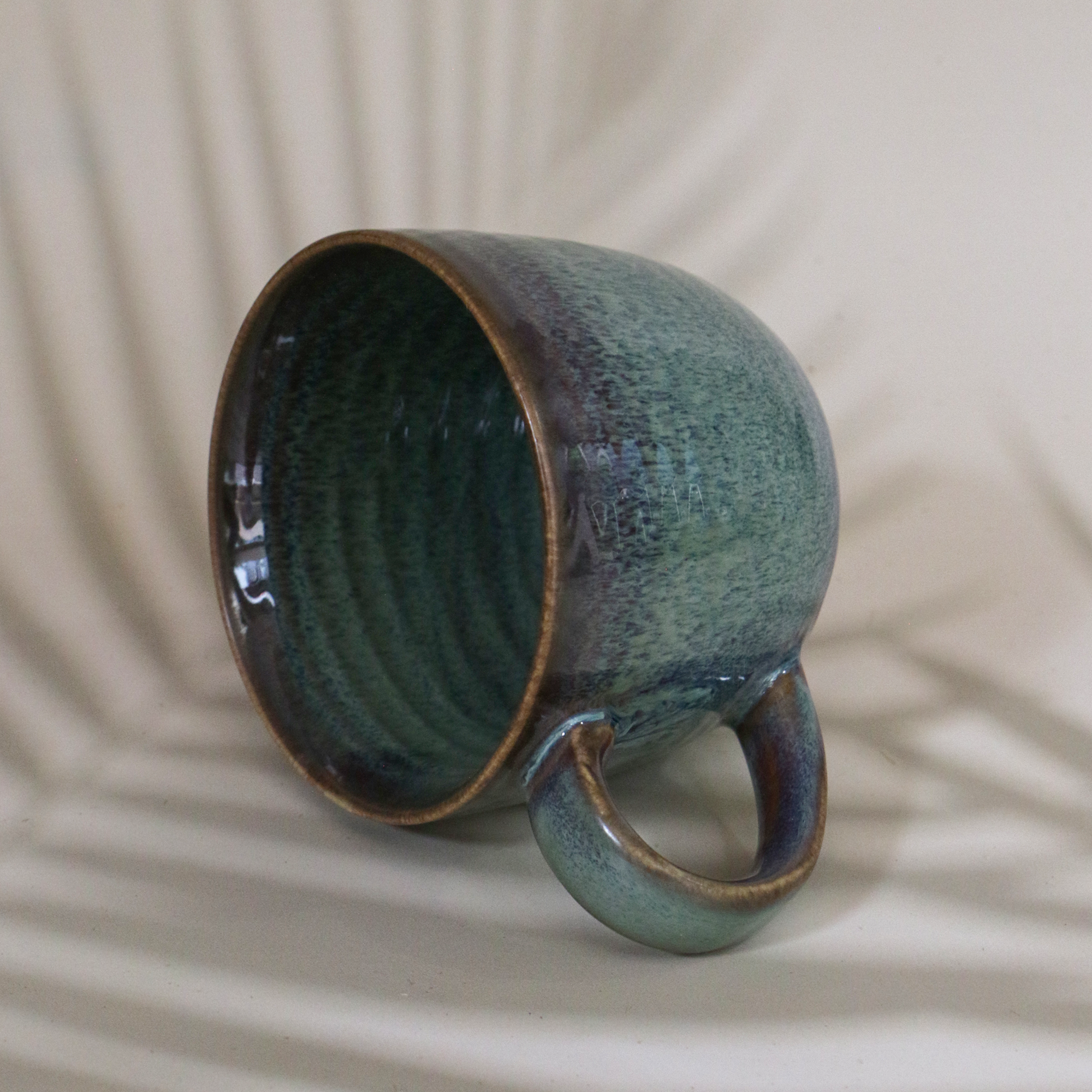 Handmade Artisanal Emerald Blue Large Coffee Mug 400 ml - Set of 2