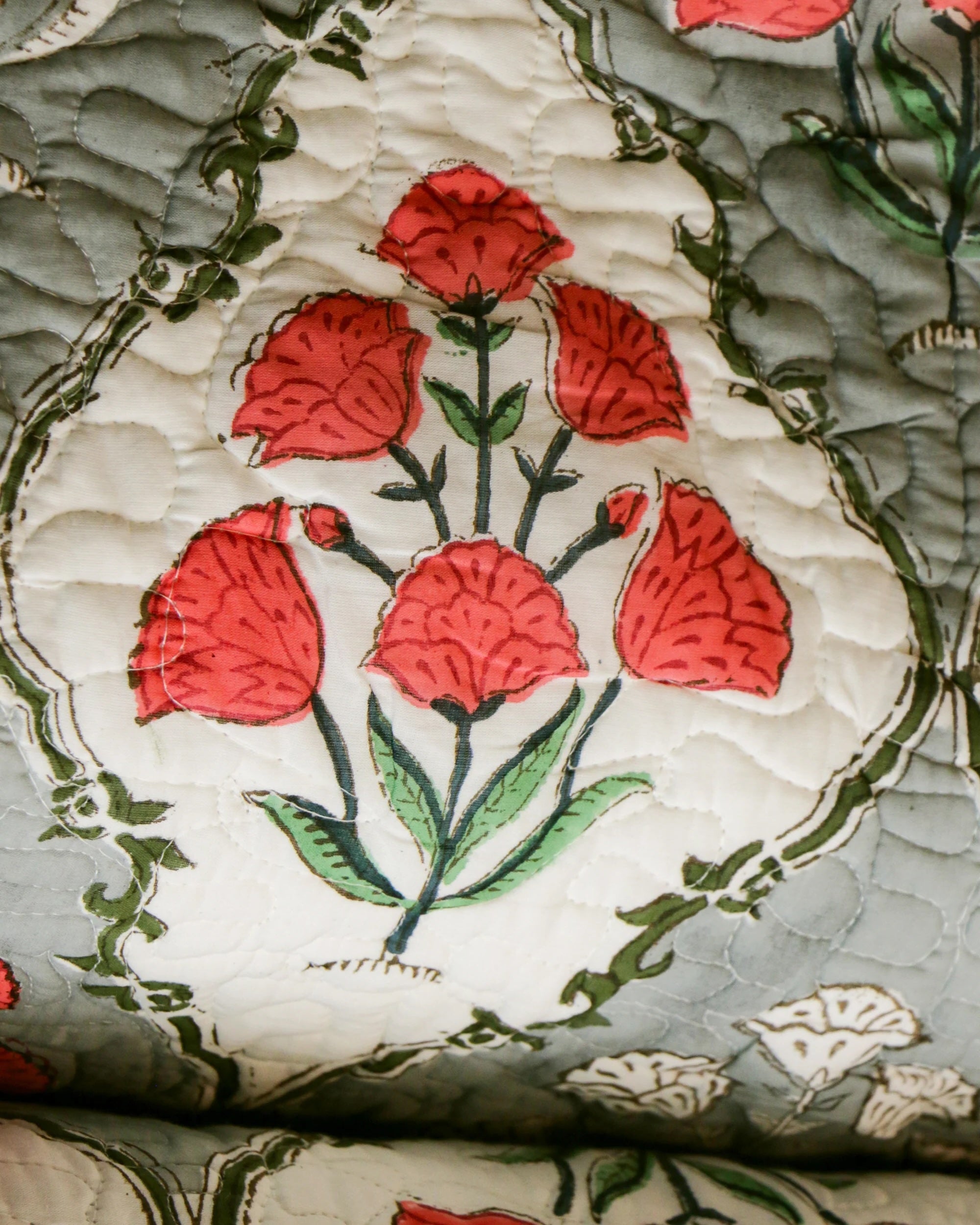 2026 Collection - Bed Cover Fuchsia Floral Hand Block Printed Jaipuri Quilted Bed Cover with 2 Pillow Covers- Double - 108X108 Inches