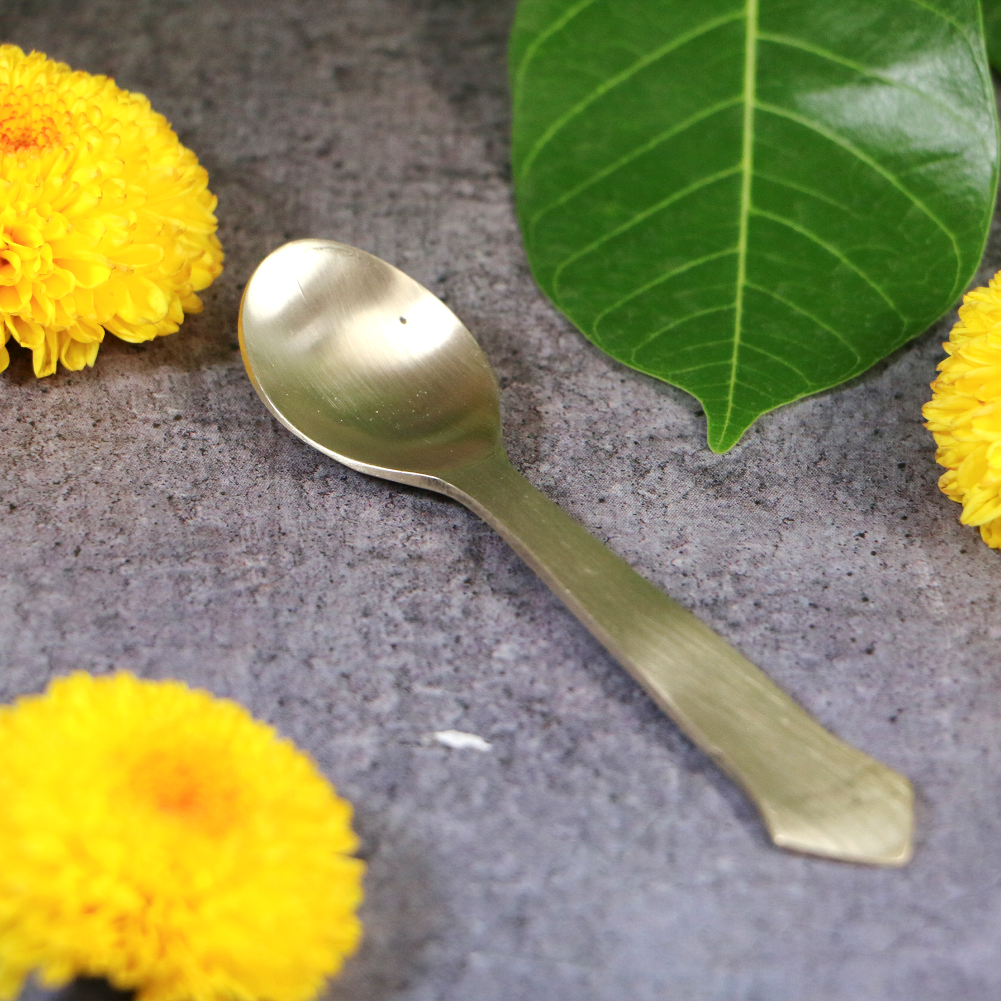 AMBI Pure 100% Lead Free Kansa Small Pooja Spoon -  12 cm - 30g - Triangle Head