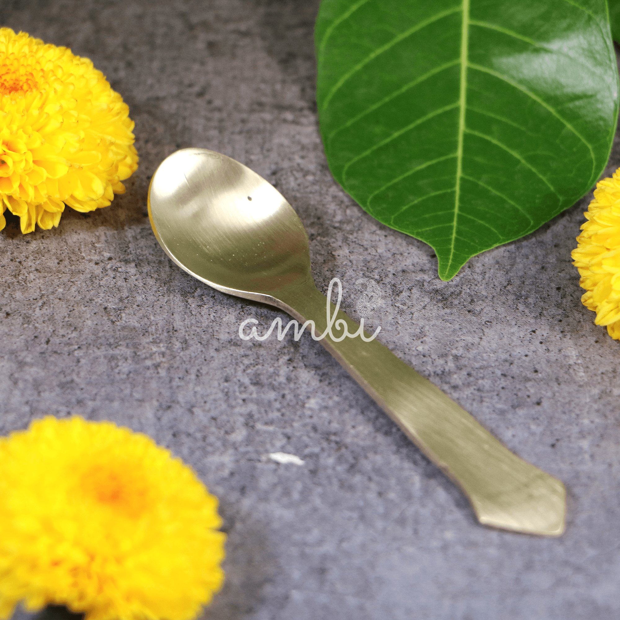 AMBI Pure 100% Lead Free Kansa Small Pooja Spoon - 12 cm - 30g - Triangle Head
