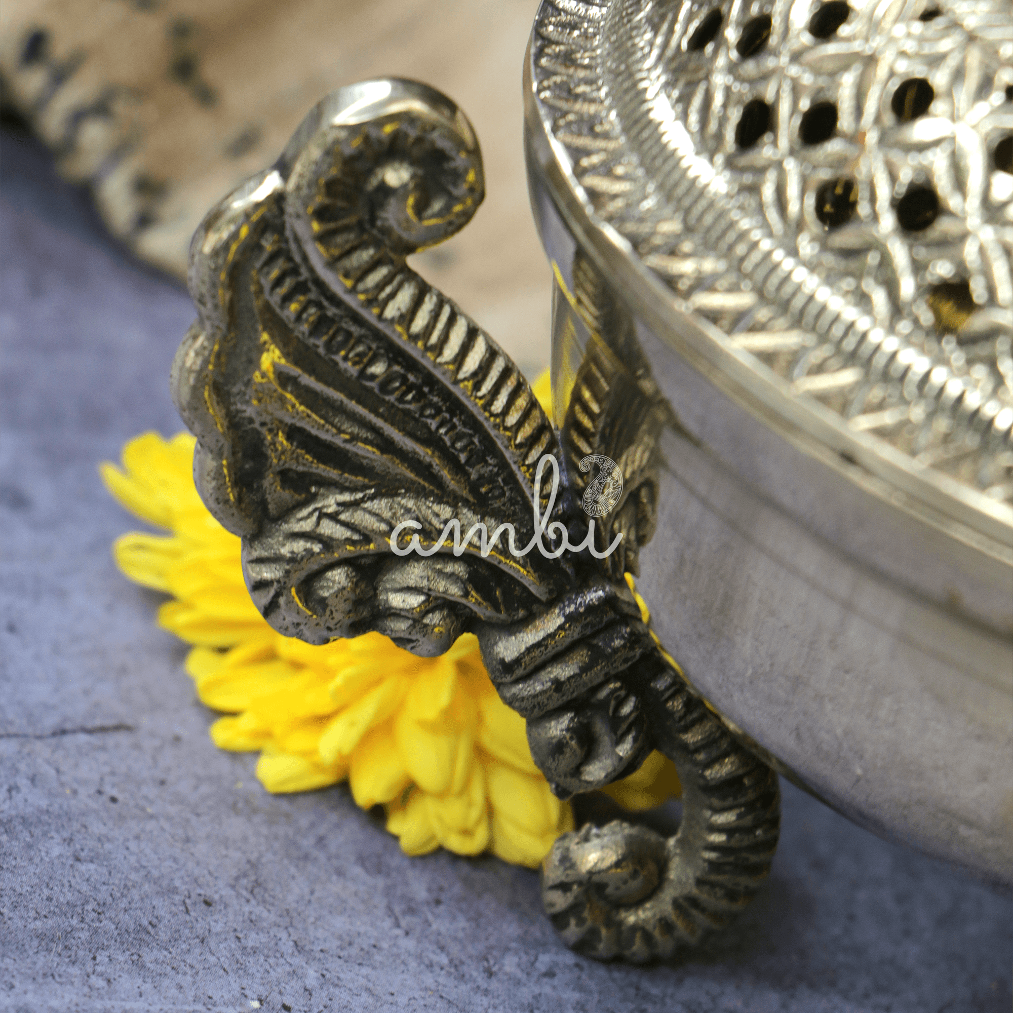 3 Legged Peacock Top Pure Brass Dhuni Loban Sambrani Incense Burner