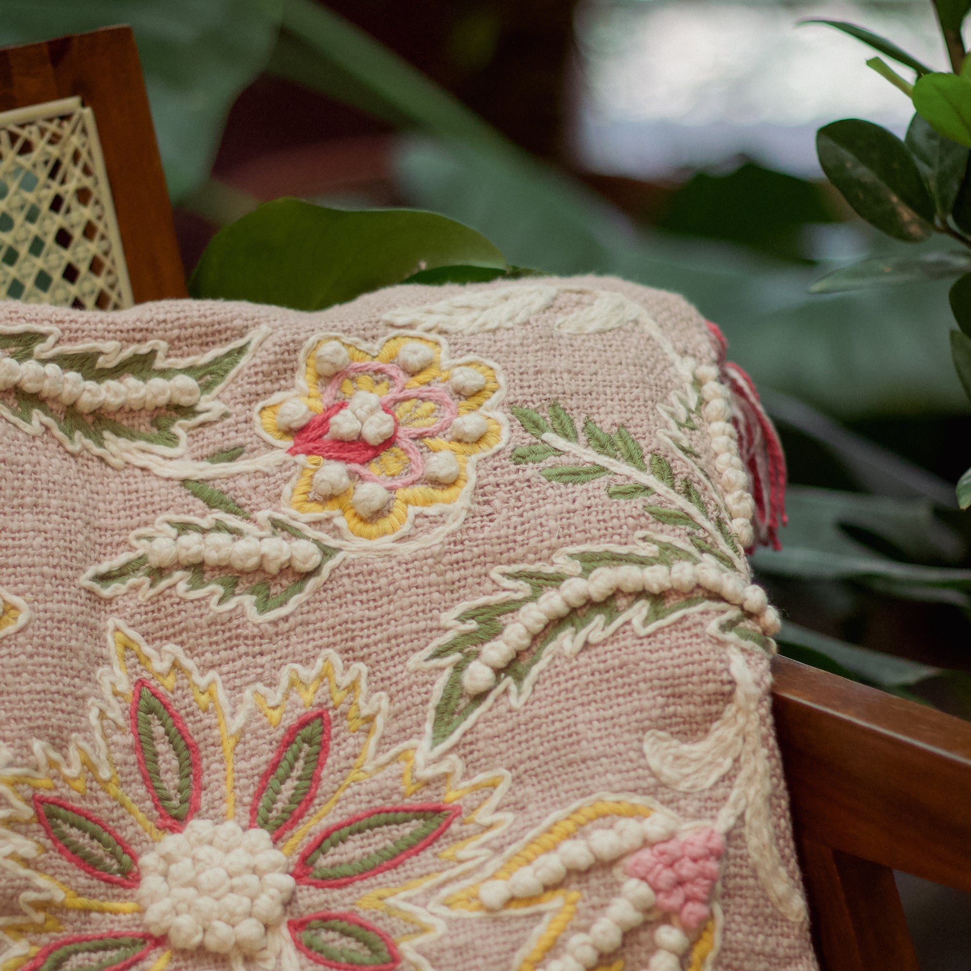 2026 Collection - Hand-Embroidered Flower Pattern Cushion Covers - Set of 2 - 16 X 16 Inches