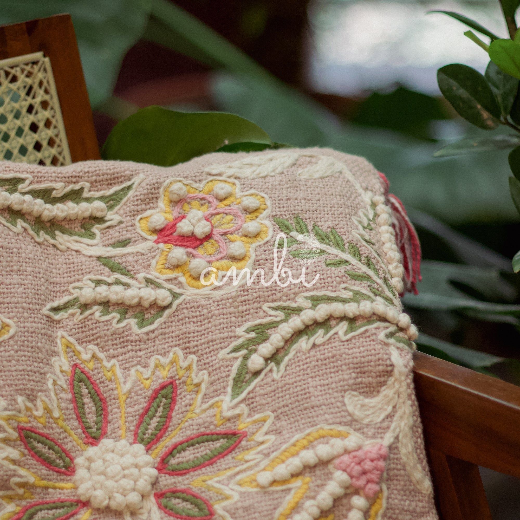 2026 Collection - Hand-Embroidered Flower Pattern Cushion Covers - Set of 2 - 16 X 16 Inches