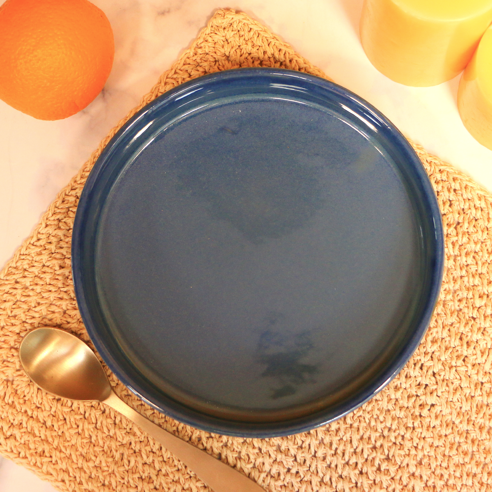 Handmade Artisnal Blue Flat Salad Platter 7.5 inch