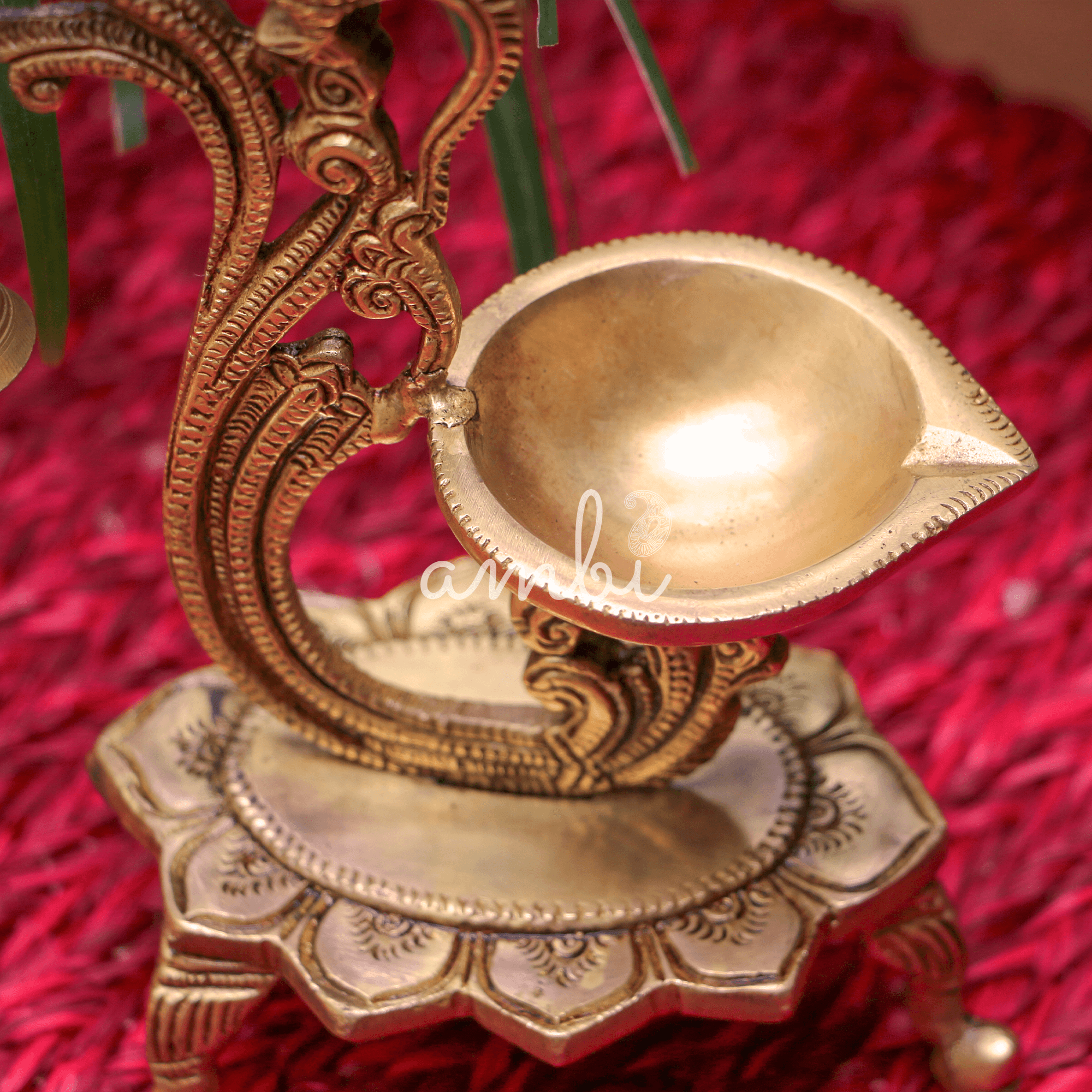 Pure Brass Peacock Antique Style Deepak/Diya Large with Bell - Heavy make