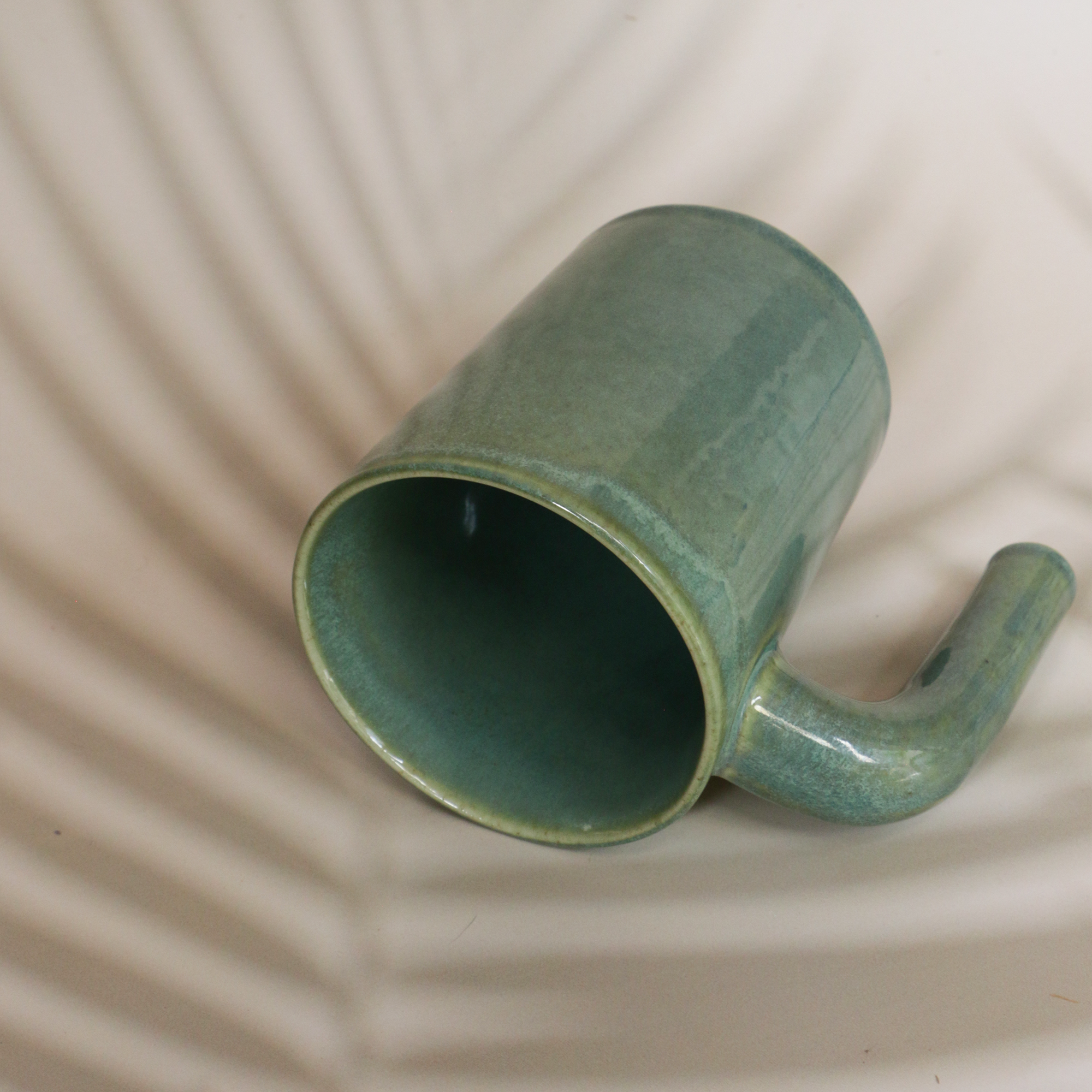 Handmade Open Handle Sage Green Large Coffee Mug 300 ml