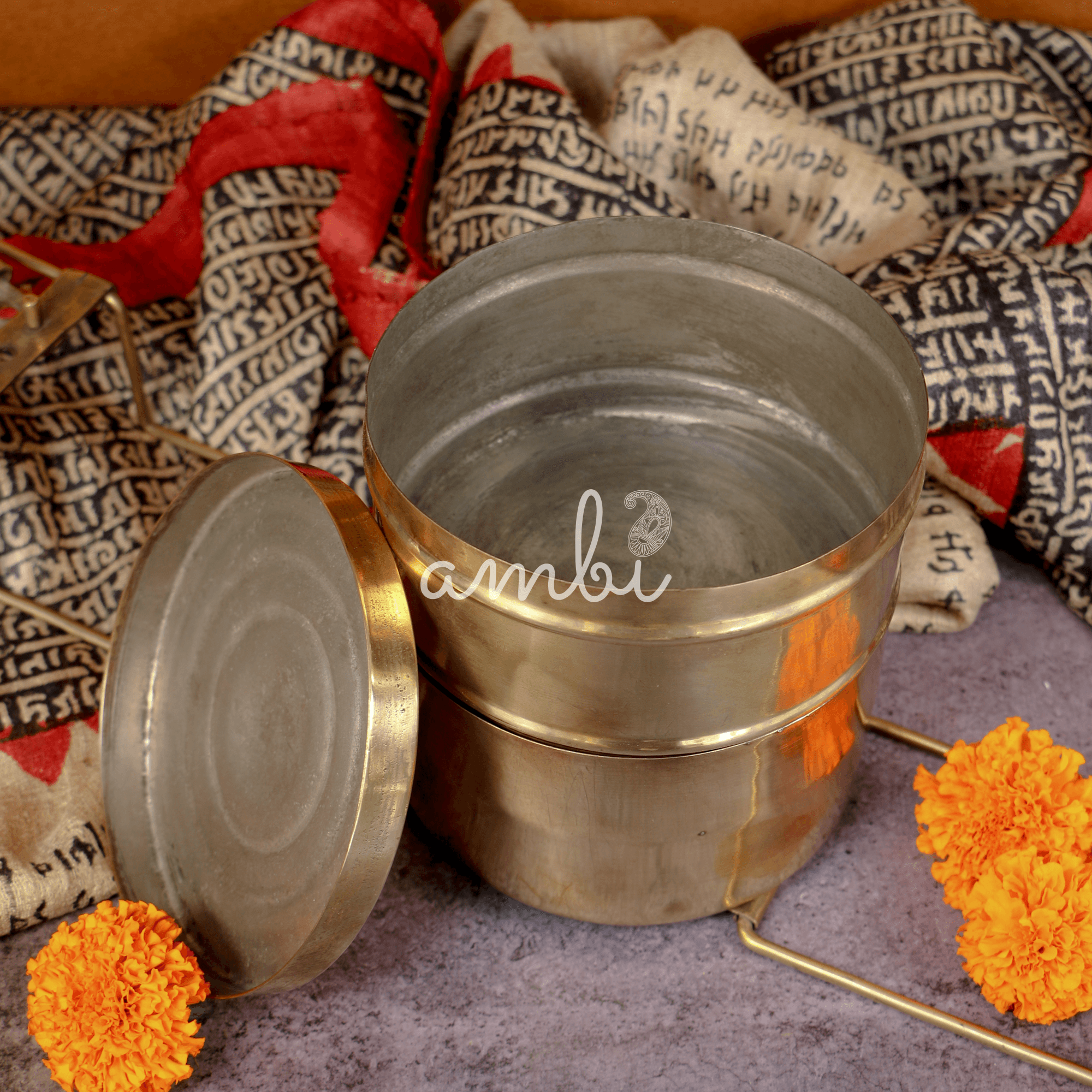 Ambi Vintage Pure Brass Unique Tiffin - Two Tier