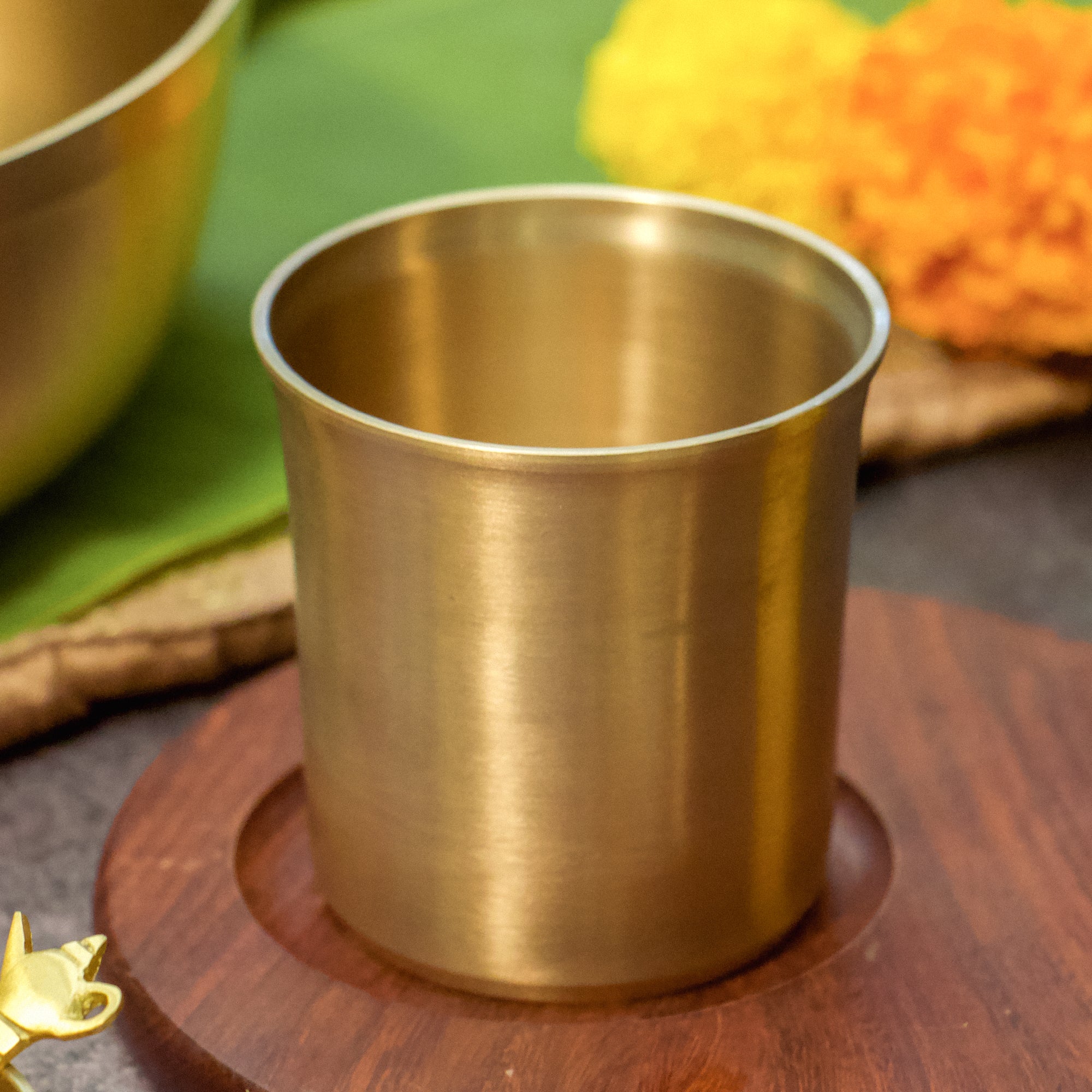 AMBI Pure 100% Lead Free Kansa (Bronze) Water Glass Curved Rim - 300 ML