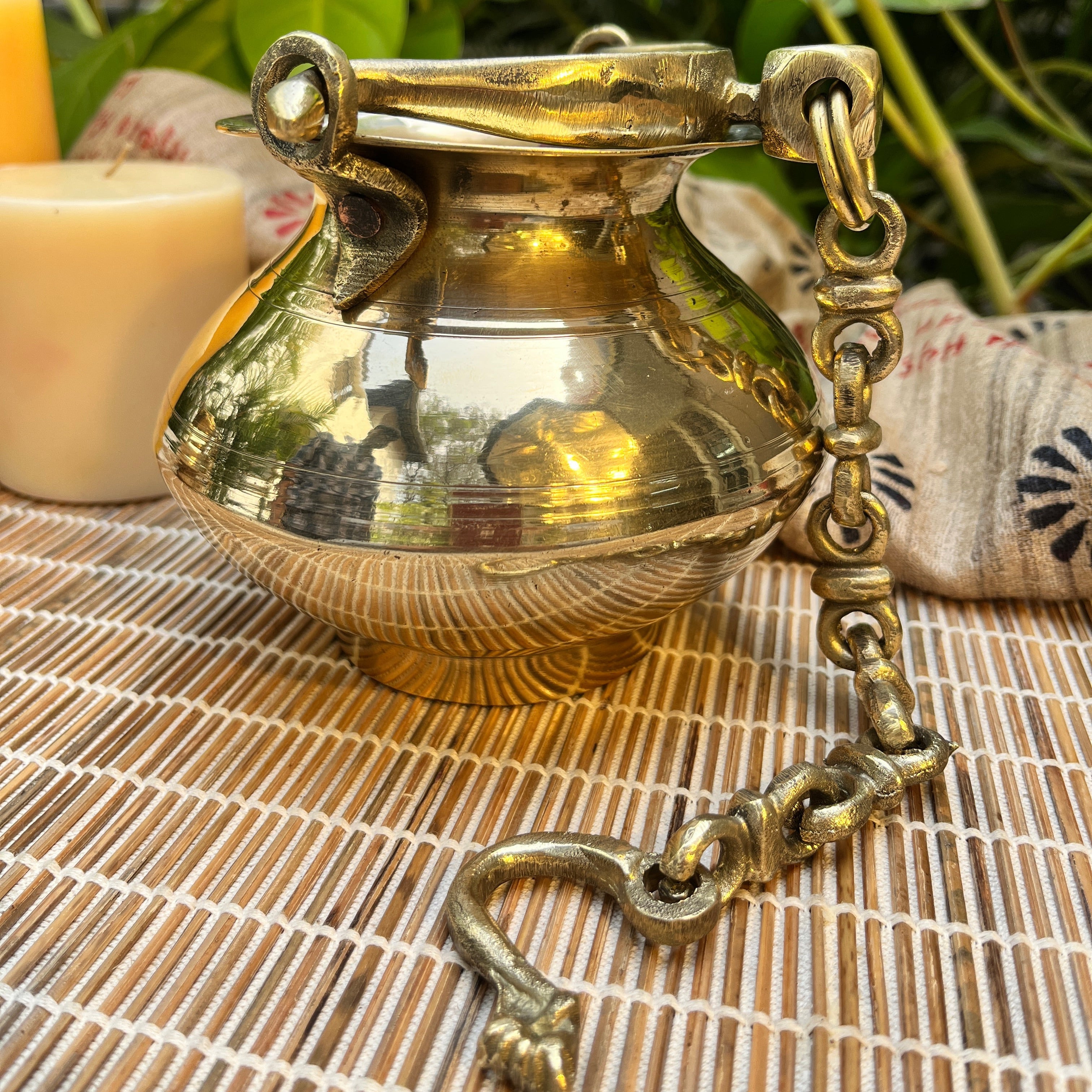 Handcrafted Vintage Heritage Brass Lota With Hanging Loop and chain