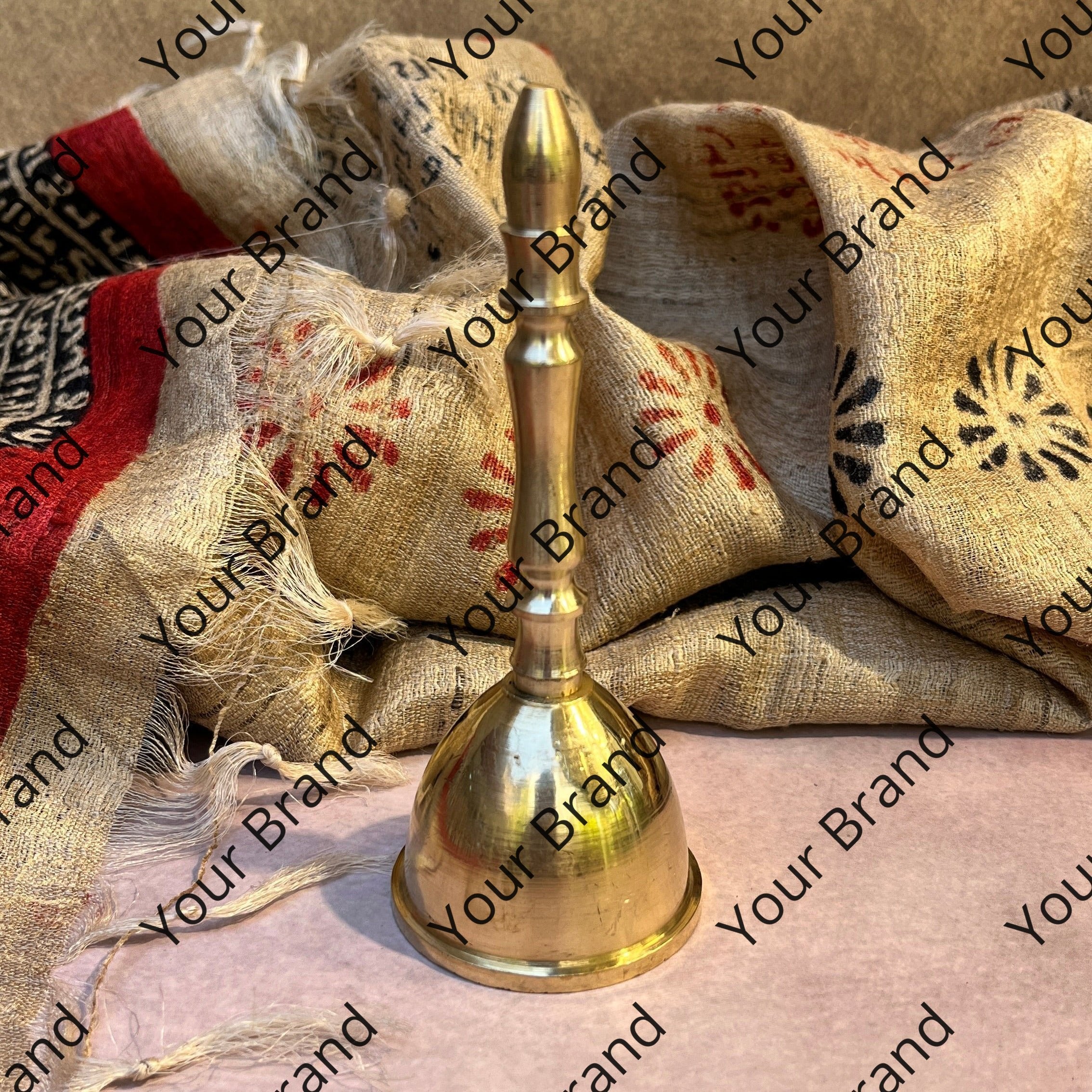 Ambi Pure Brass Handheld Pooja Bell for Aarti & Prayer - 5.2 Inch Height (205 Grams)
