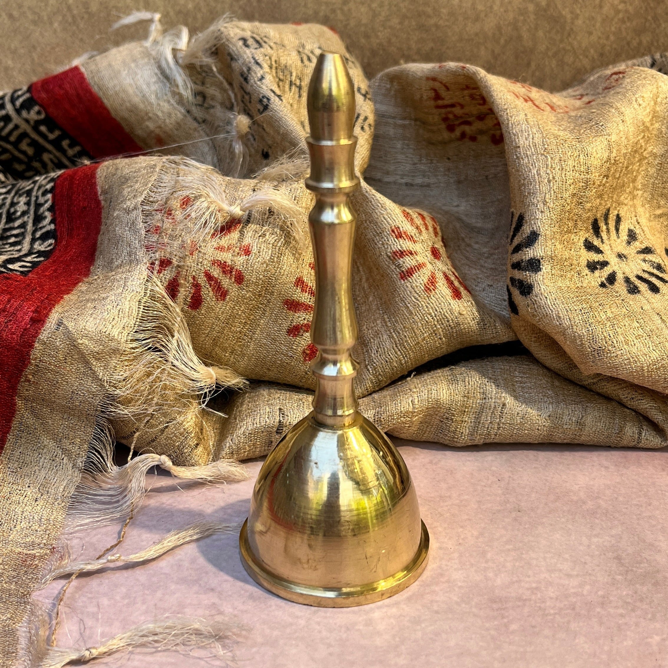 Ambi Pure Brass Handheld Pooja Bell for Aarti & Prayer - 5.2 Inch Height