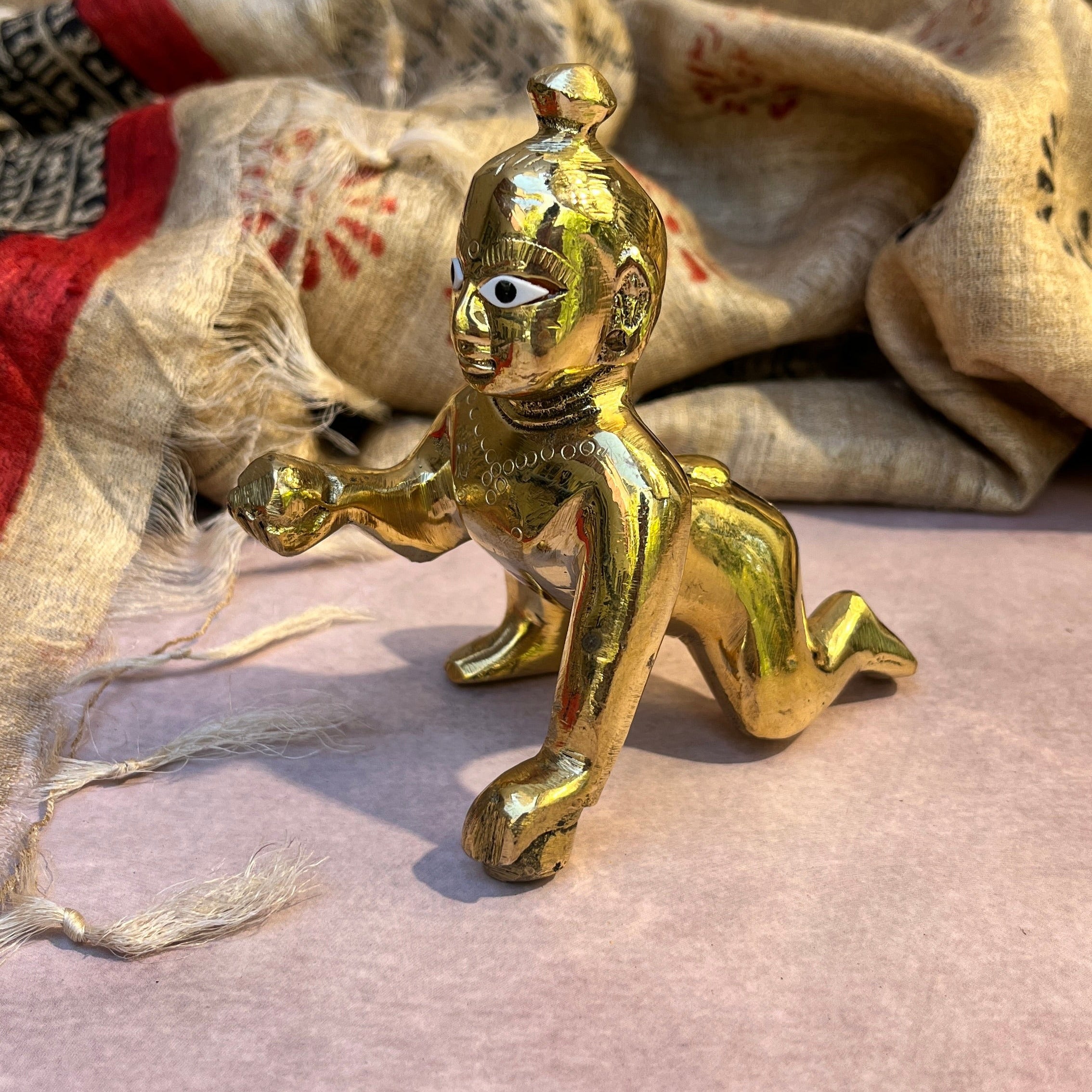 Ambi Brass Baby Krishna Idol- 454 Grams - Bal Krishna with Butter