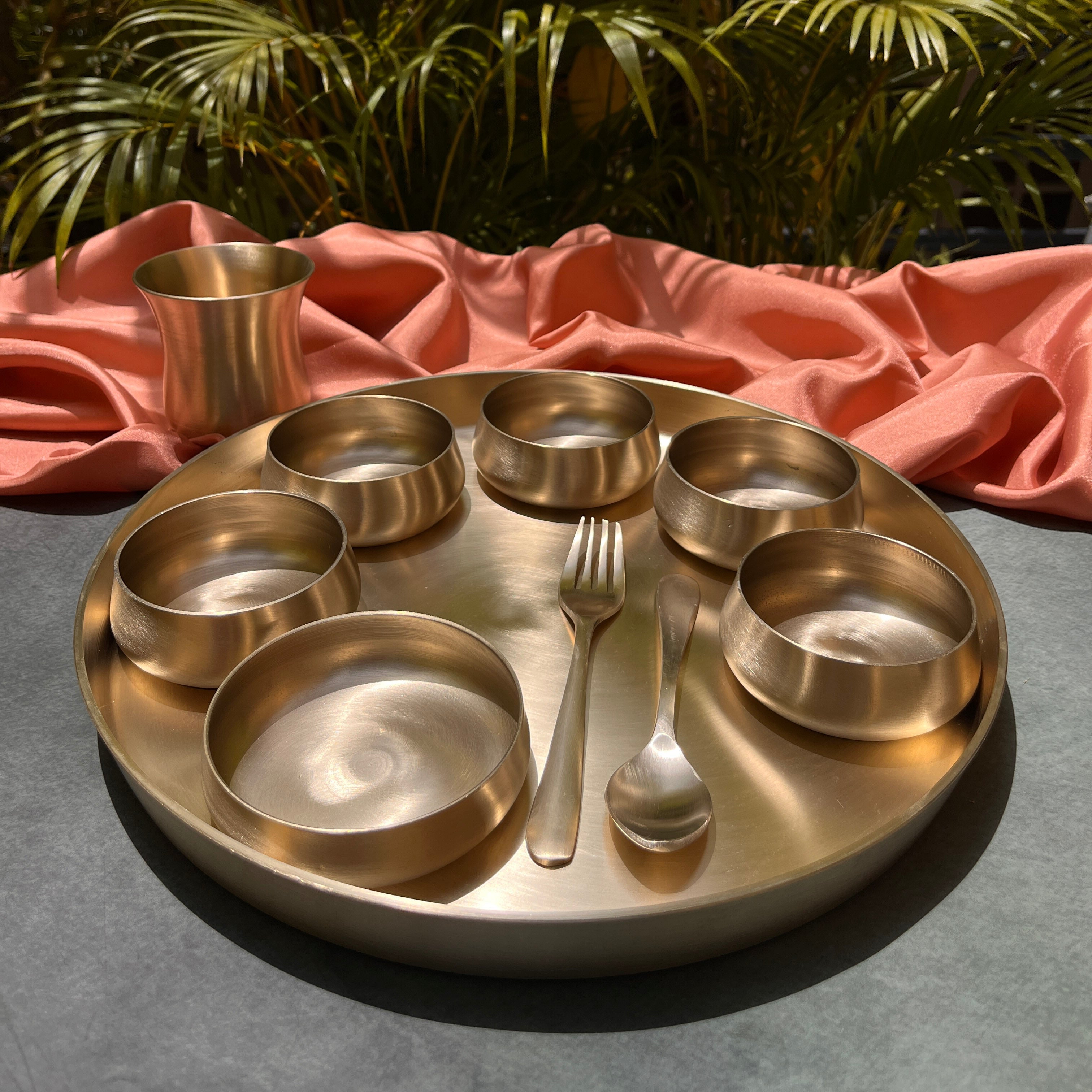 Ambi Pure Kansa Royal Maharaja Thali Set | 100% Lead-Free | Set of 10 Pieces