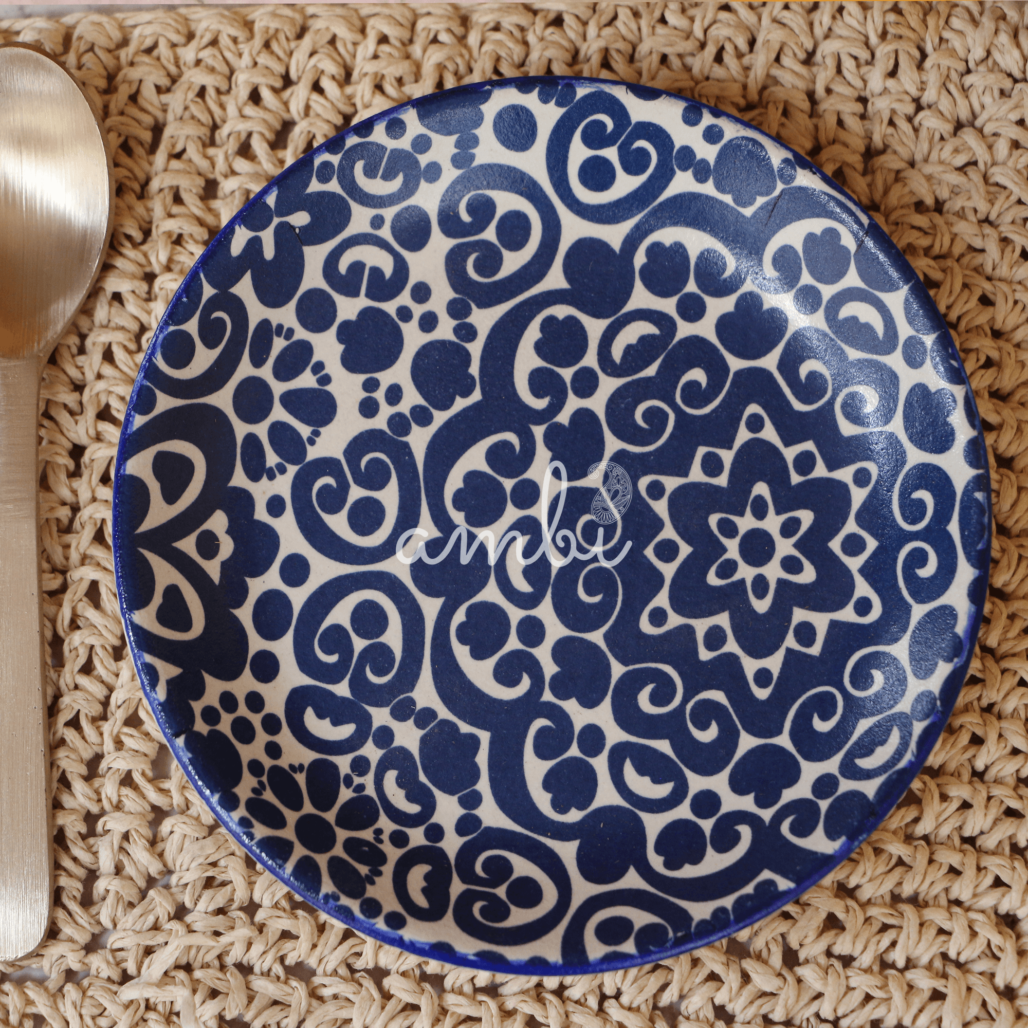 Ambi Stoneware Blue Decal Small Plate - 7 Inch