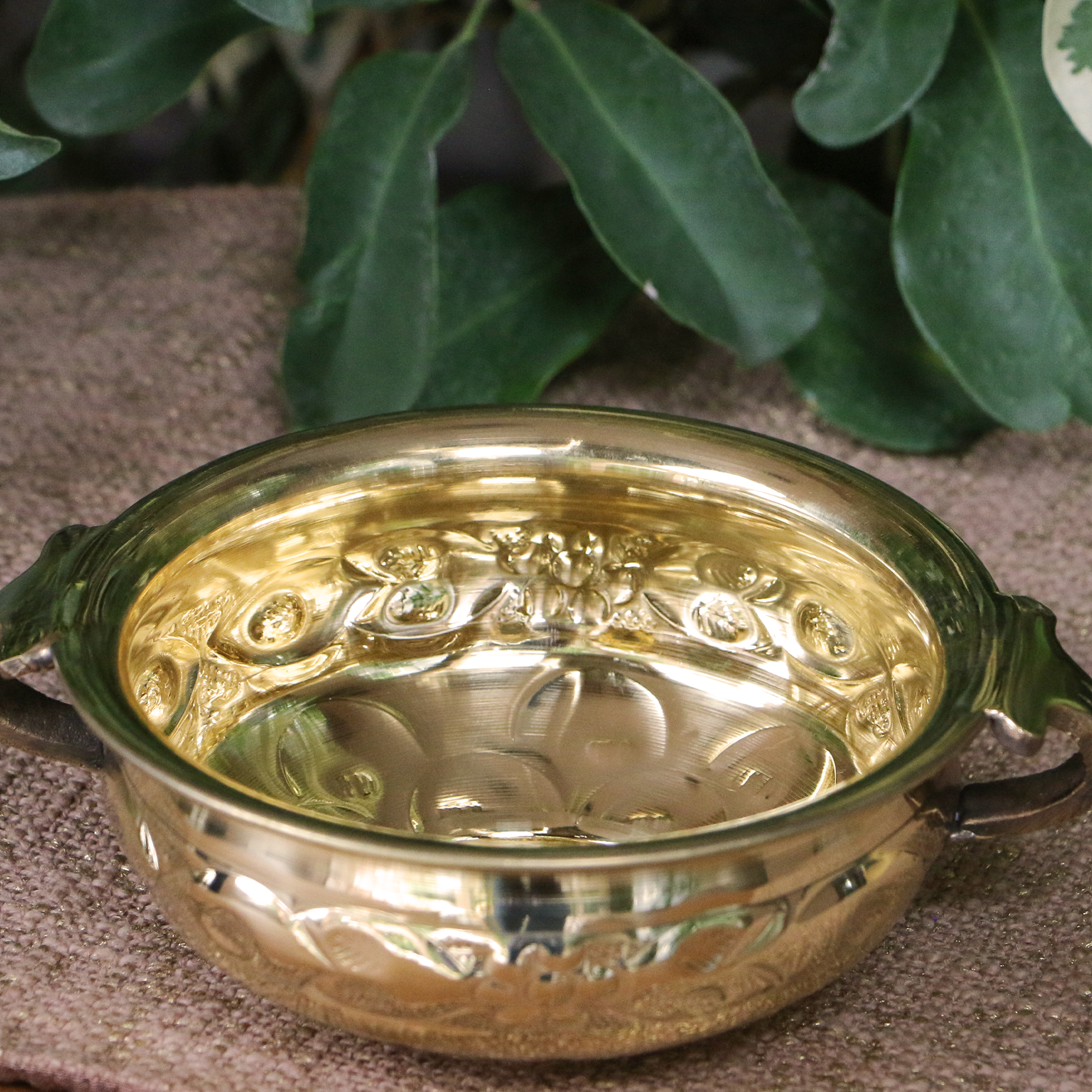 Pure Brass Urli Embossed Design 6.5 inches Diameter