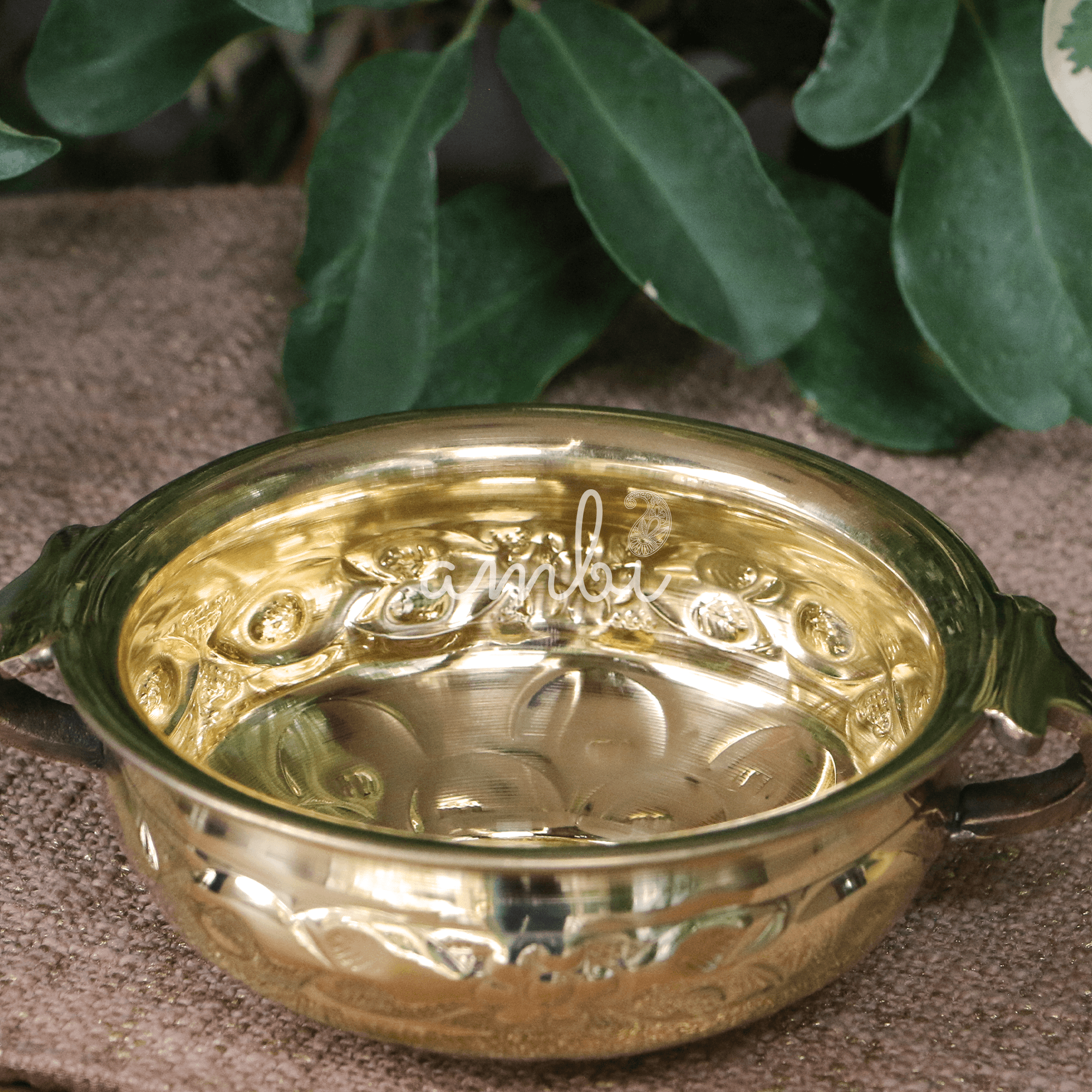 Pure Brass Urli Embossed Design 8.5 inches Diameter