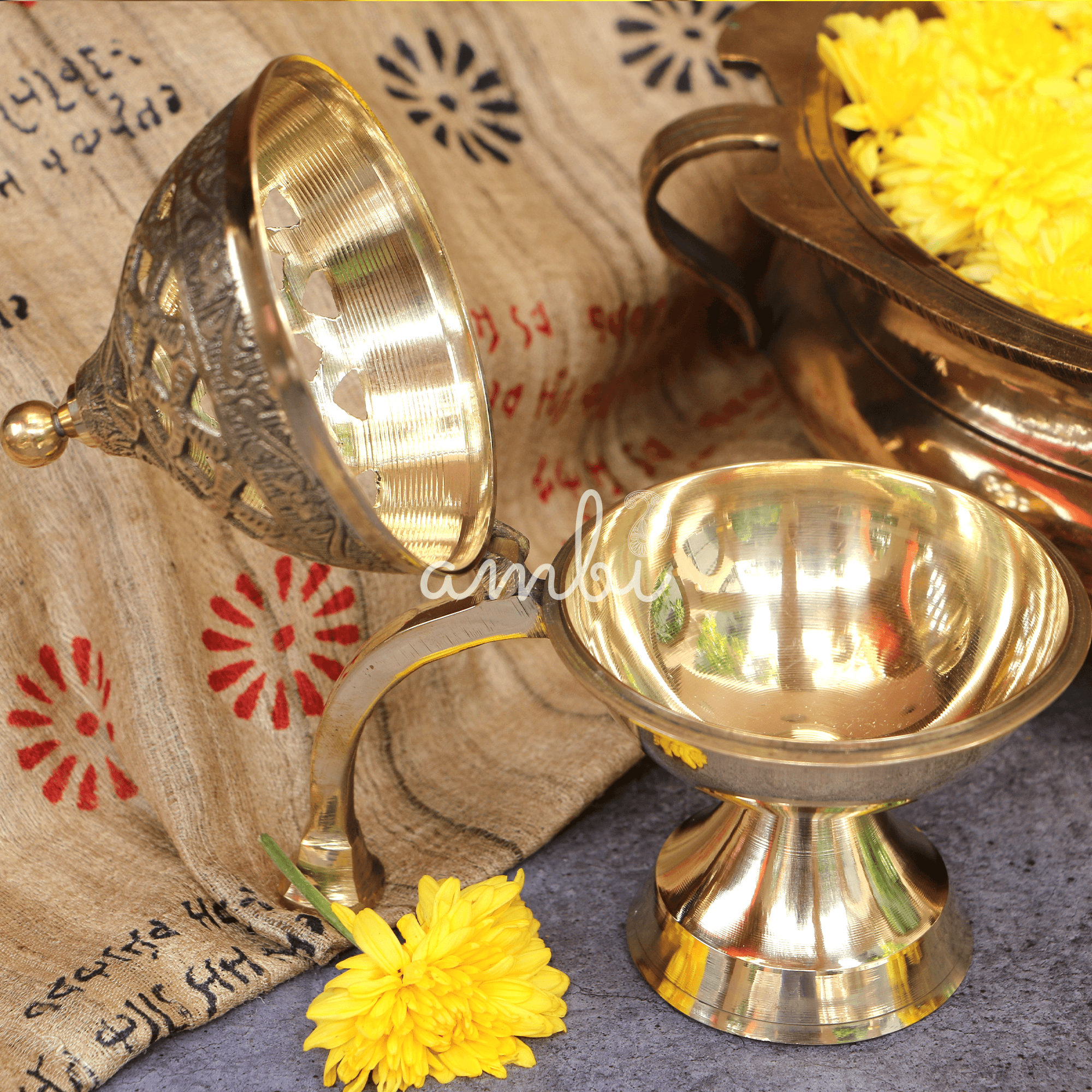 Intricate Design Brass Dhuni Loban Sambrani Incense Burner