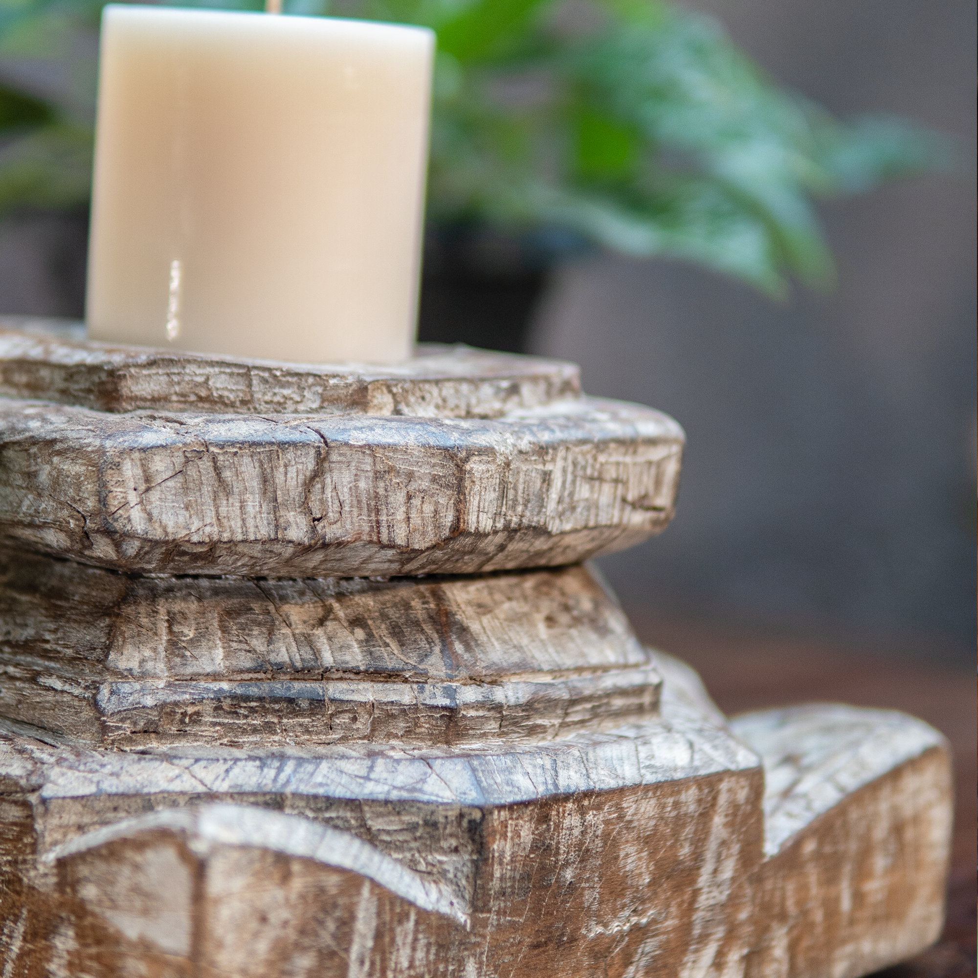 Vintage Wooden Distressed Candle Stand in White