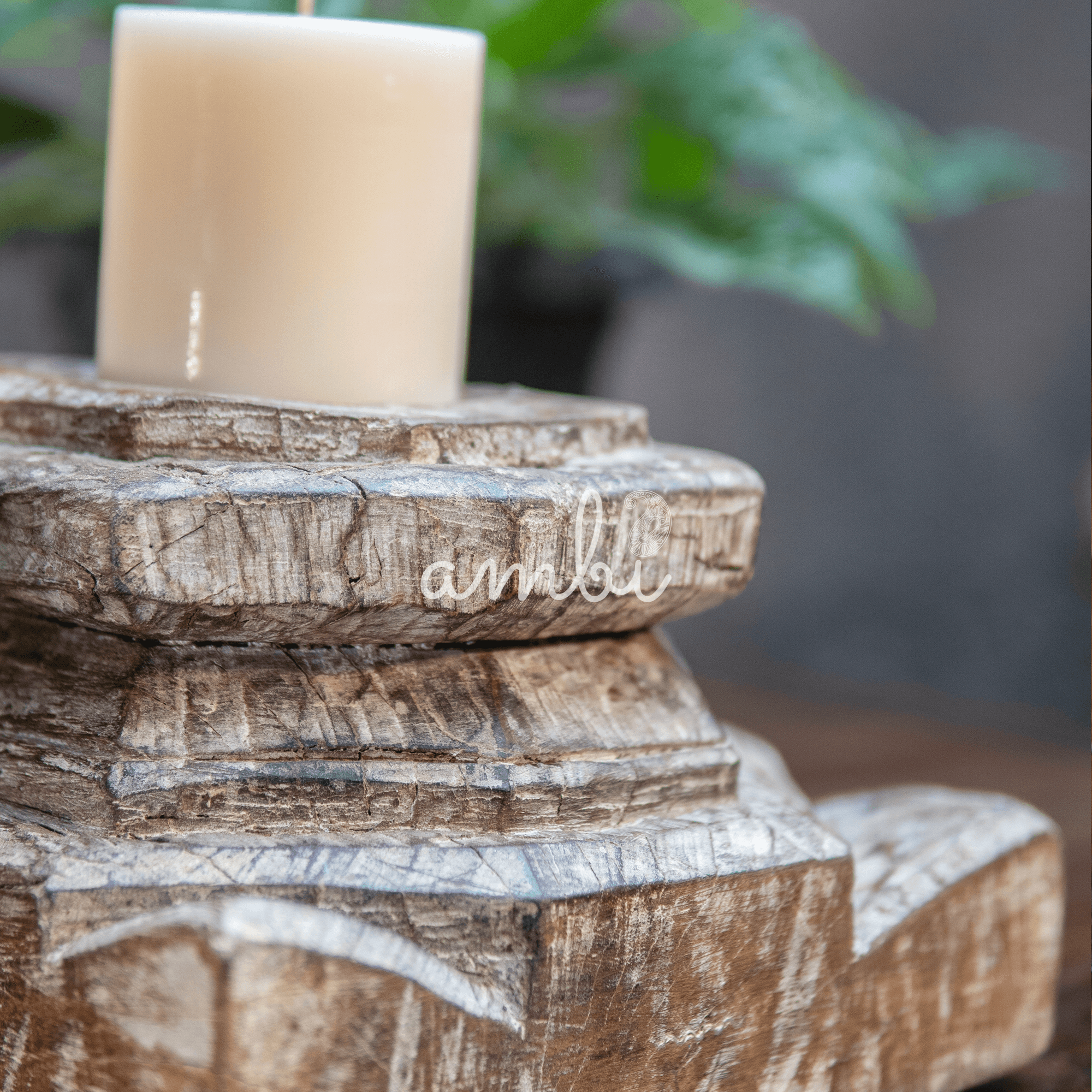 Vintage Wooden Distressed Candle Stand in White
